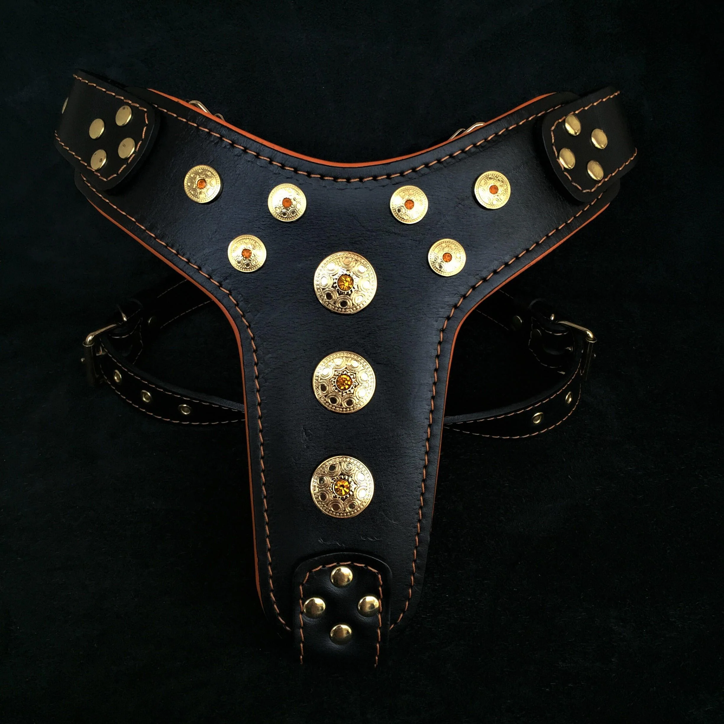 "Bijou" Big Dogs Harness. Black & Orange