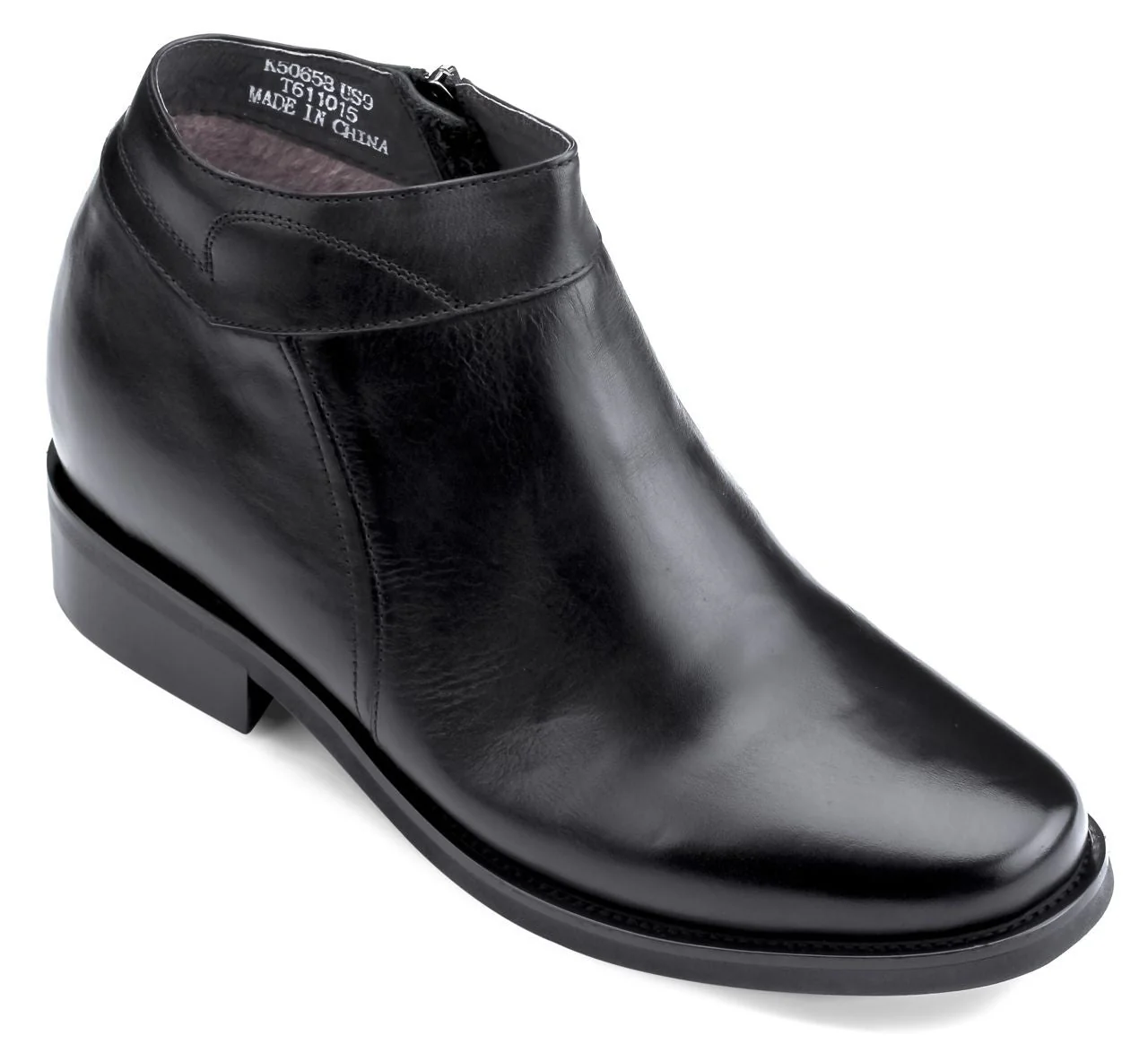 K50658 - Black Leather Zipper Dress Men's Boots - 3.2 Inches
