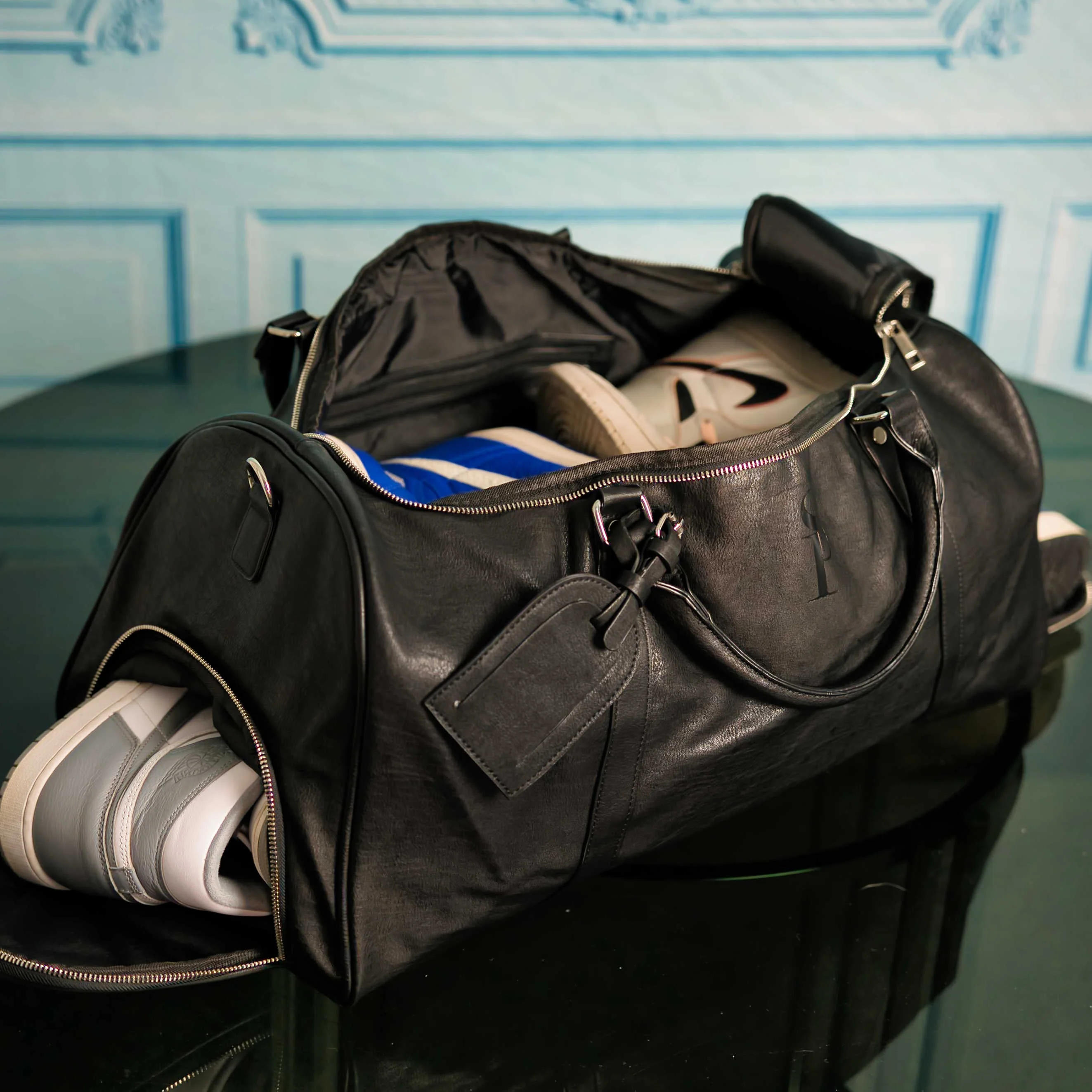 Black Leather Roller Bag Set - Image 12