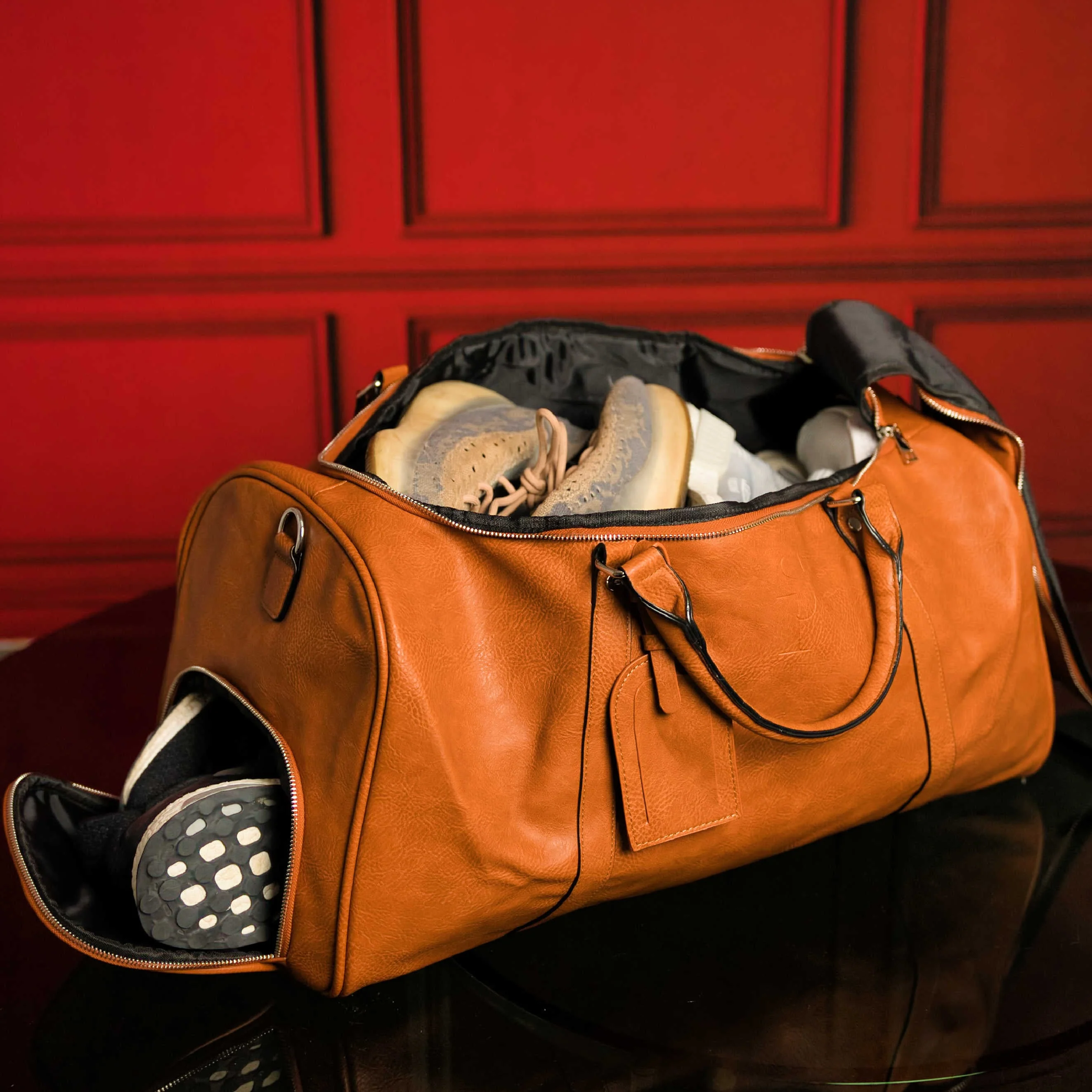 Brown Tumbled Leather 2 Bag Set (Commuter Backpack and Duffle Bag) - Image 5