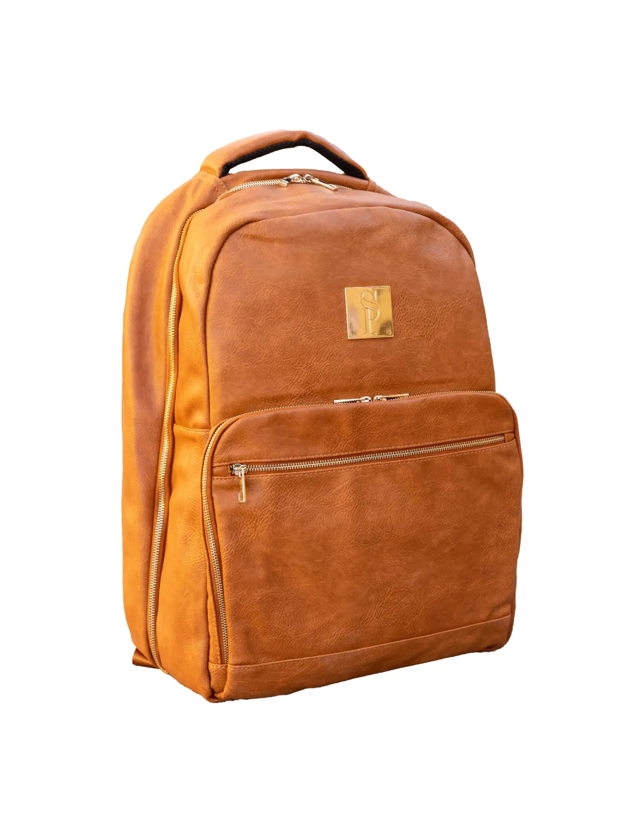 Brown Tumbled Leather Daily Commuter Backpack Bag (XL Design)