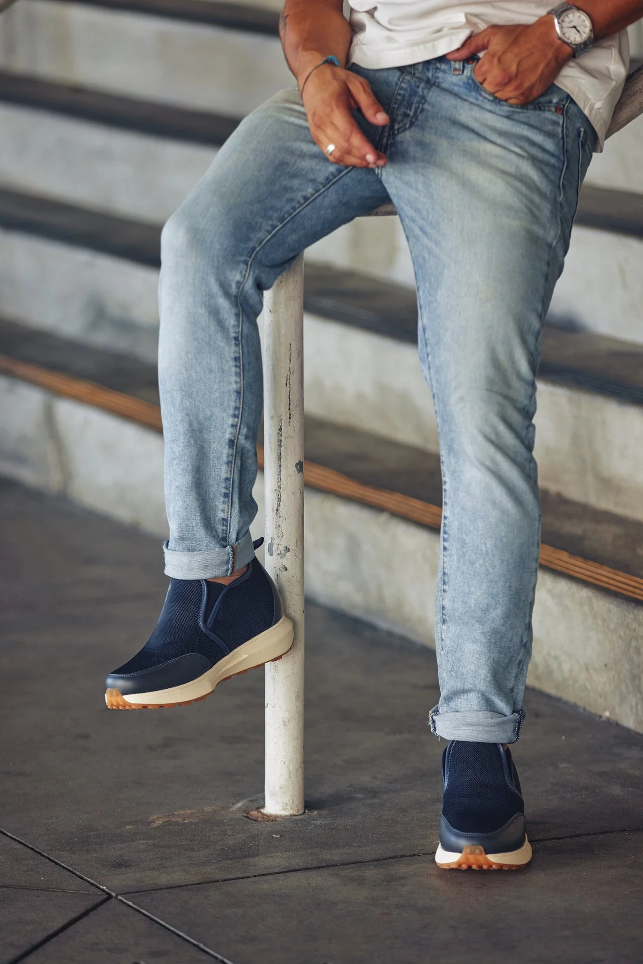 J1435 - 3.3 Inches Taller (Dark Blue) - Casual Chunky Sole Men's Sneaker Loafers - Image 8