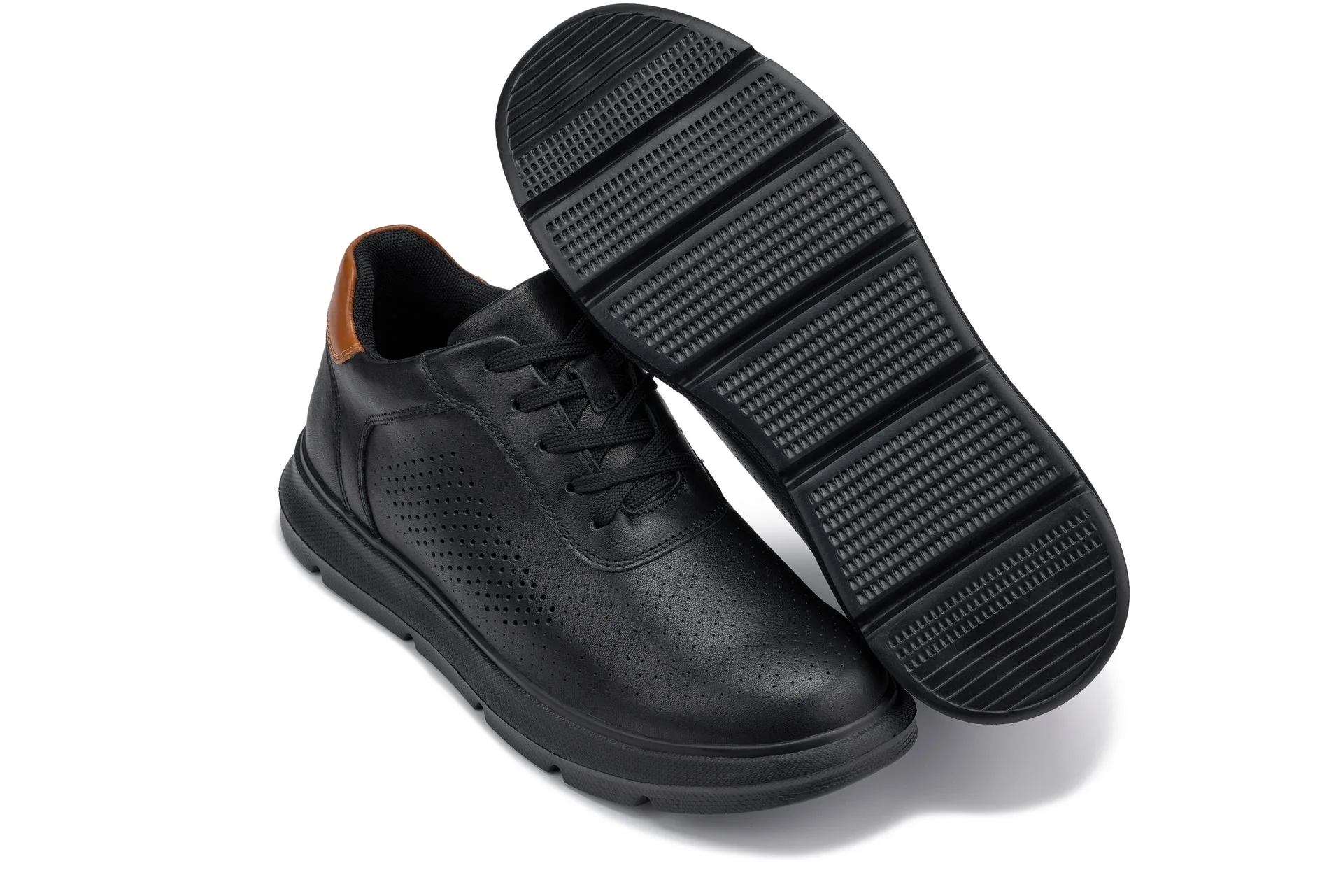 J1580 - 2.6 Inches Taller (Black/Black Sole) - Lightweight Casual Men's Walker Shoes - Image 6