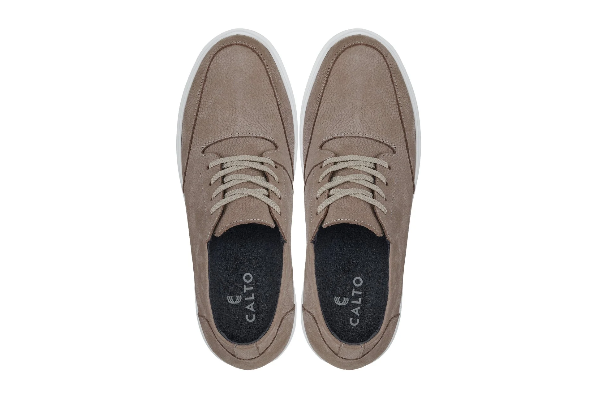 J1770 - 3.2 Inches Taller (Khaki) - Casual Chunky Sole Men's Shoes - Soft Pebble Grain Nubuck Leather - Image 4