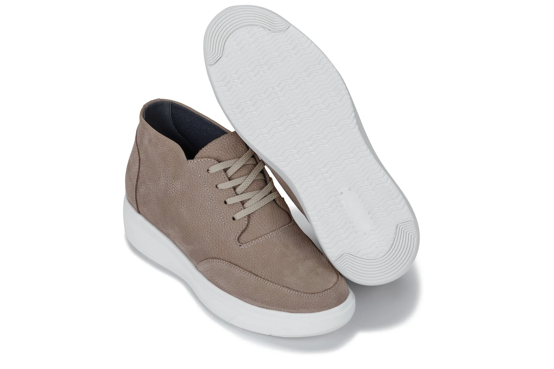 J1770 - 3.2 Inches Taller (Khaki) - Casual Chunky Sole Men's Shoes - Soft Pebble Grain Nubuck Leather - Image 6