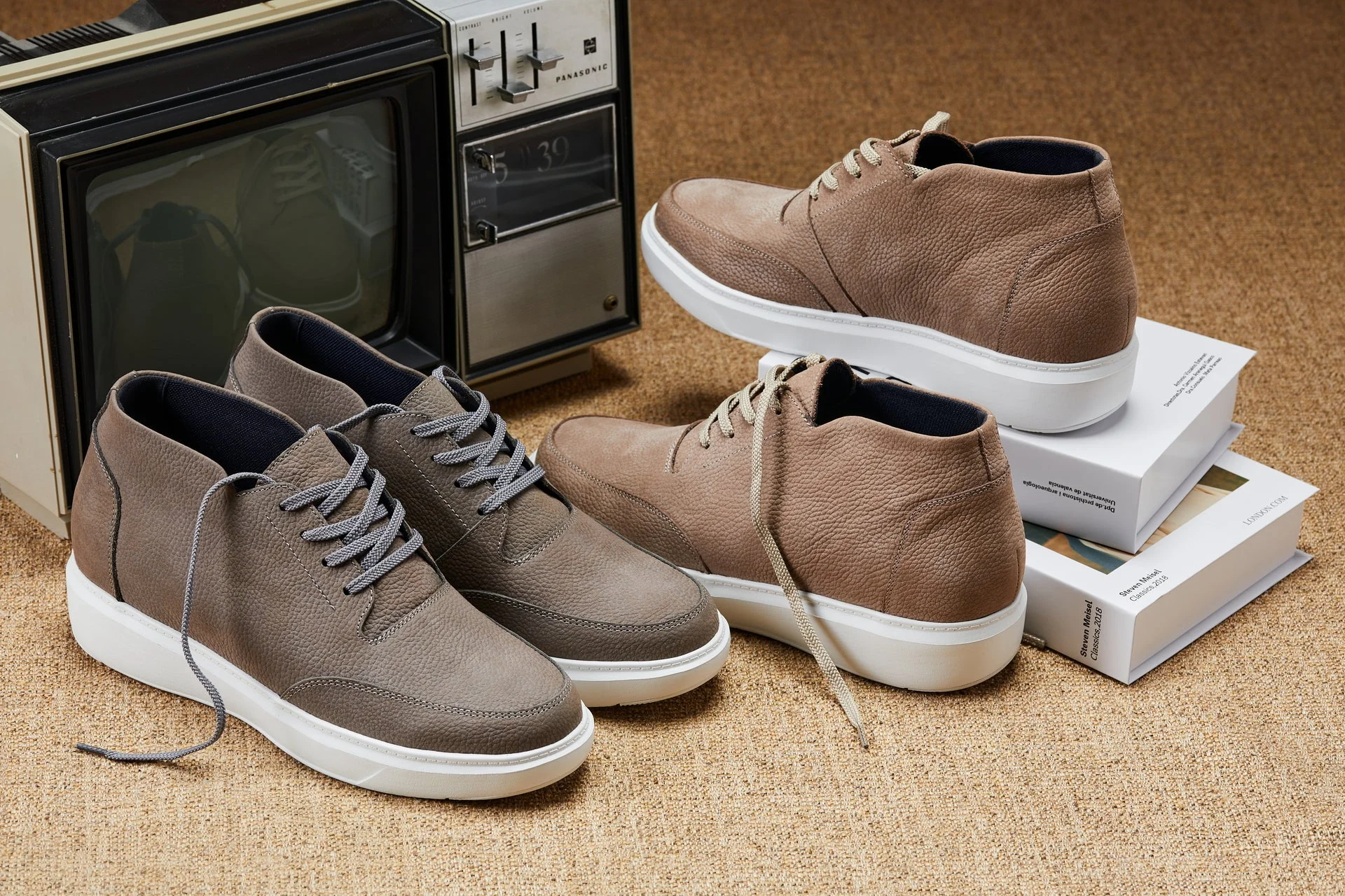 J1770 - 3.2 Inches Taller (Khaki) - Casual Chunky Sole Men's Shoes - Soft Pebble Grain Nubuck Leather - Image 8