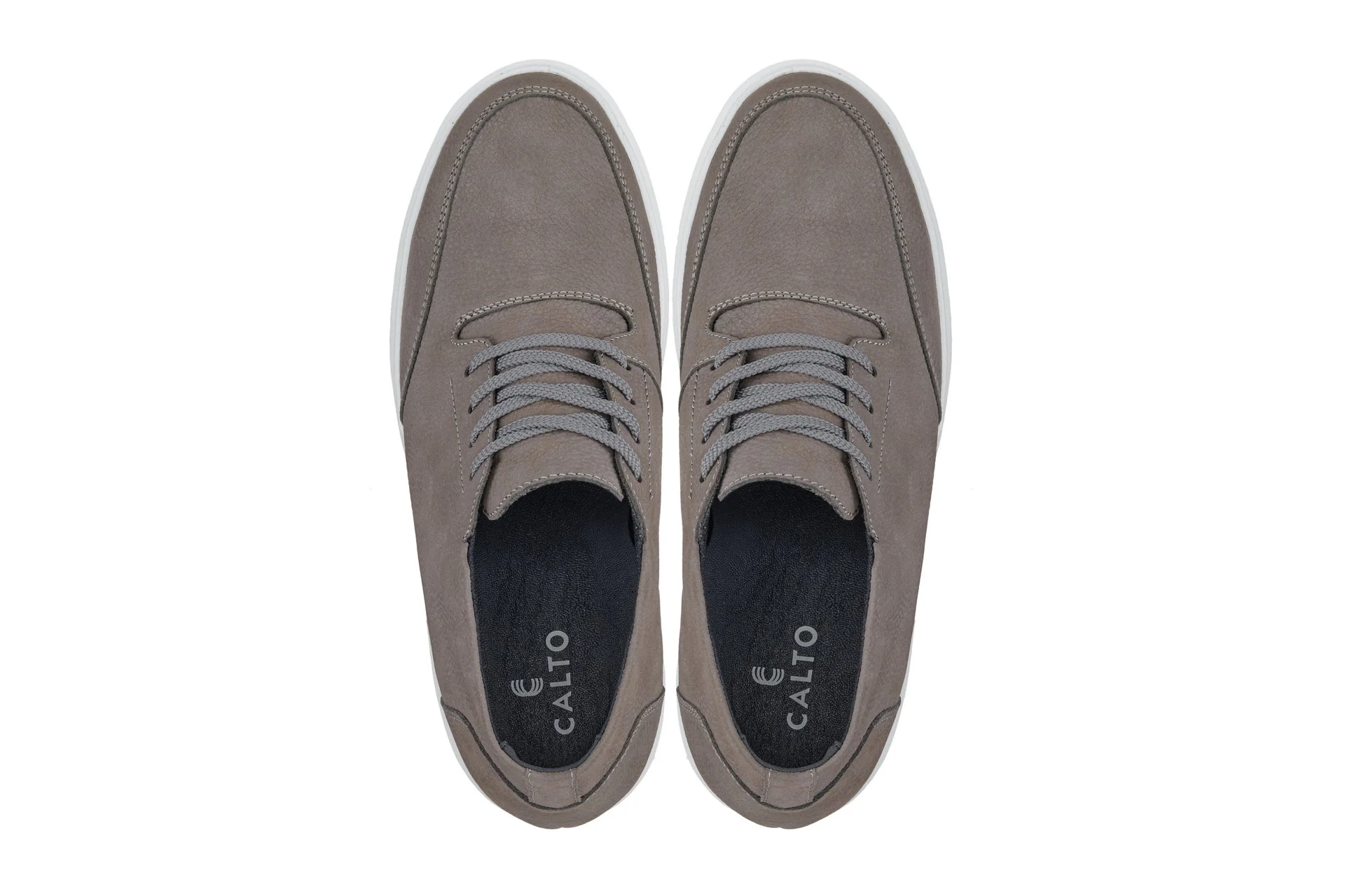J1771 - 3.2 Inches Taller (Grey) - Casual Chunky Sole Men's Shoes - Soft Pebble Grain Nubuck Leather - Image 4
