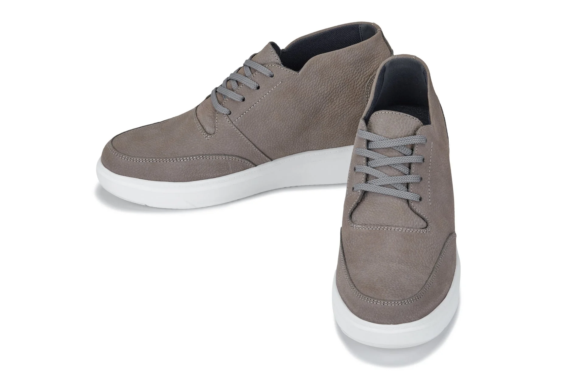 J1771 - 3.2 Inches Taller (Grey) - Casual Chunky Sole Men's Shoes - Soft Pebble Grain Nubuck Leather - Image 5