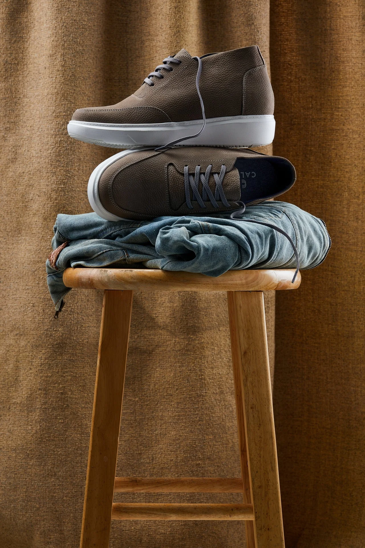 J1771 - 3.2 Inches Taller (Grey) - Casual Chunky Sole Men's Shoes - Soft Pebble Grain Nubuck Leather - Image 7