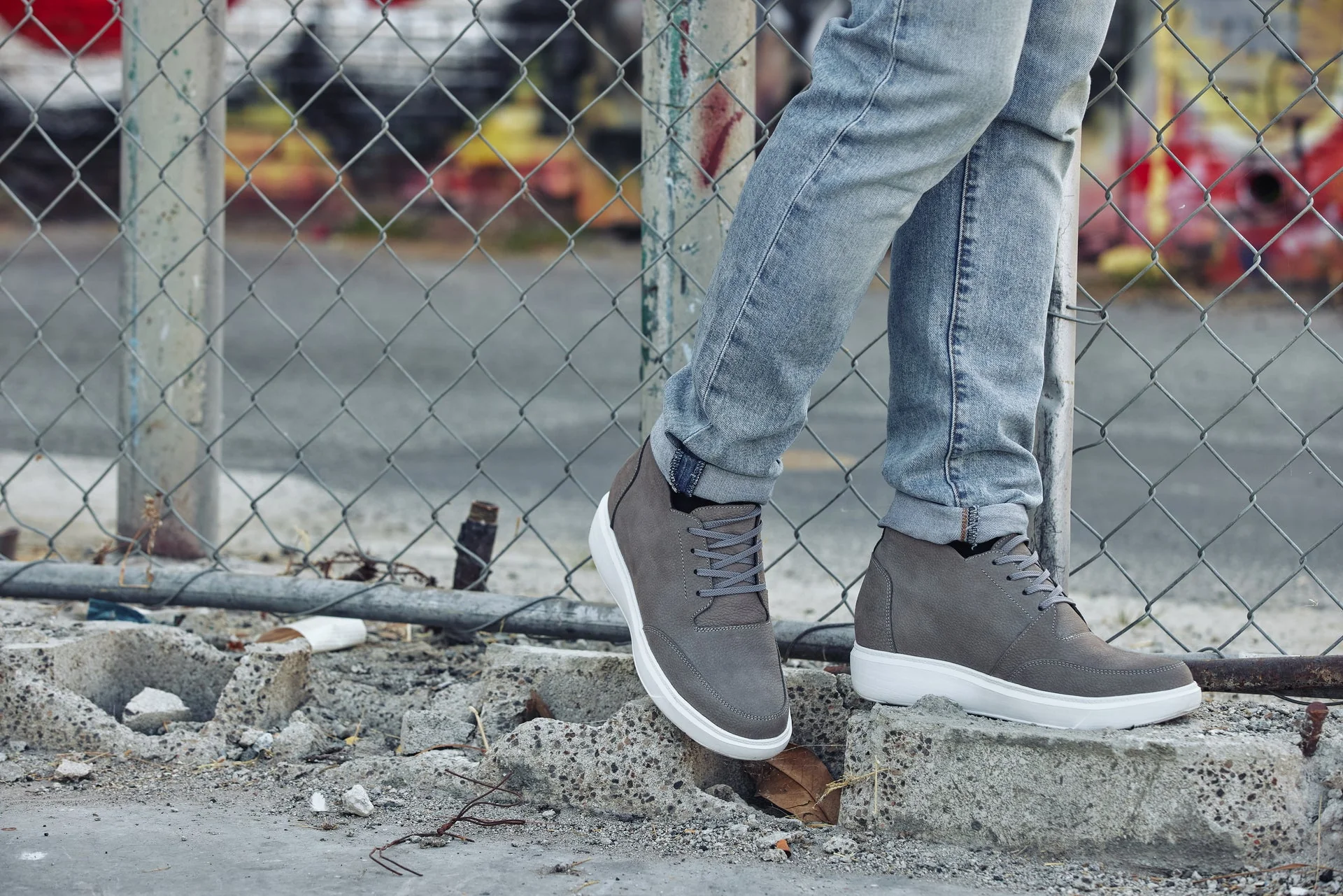 J1771 - 3.2 Inches Taller (Grey) - Casual Chunky Sole Men's Shoes - Soft Pebble Grain Nubuck Leather - Image 9