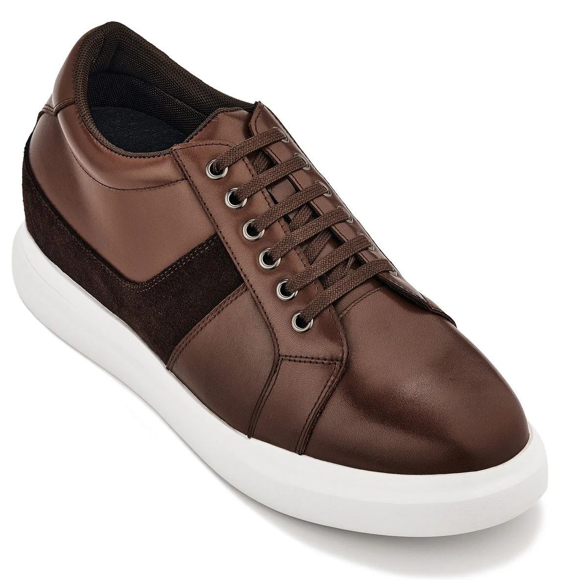 K1532 - 3 Inches Taller (Coffee Brown) - Lightweight Leather Men's Sneakers
