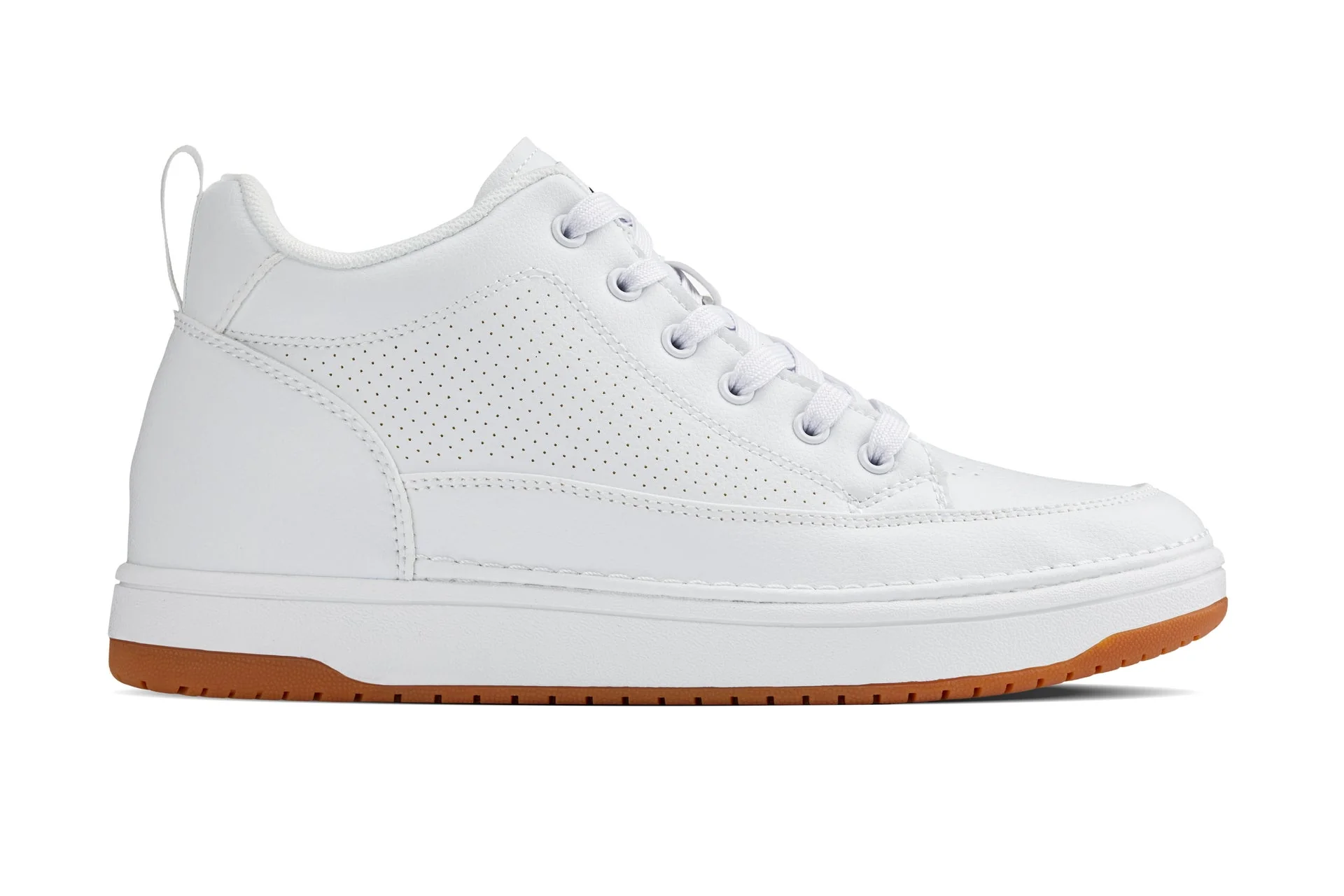 Q272 - 2 Inches Taller (White & Gum Sole) -Elevated Leatherette Micro-Perforated Men's Sneakers - Image 2