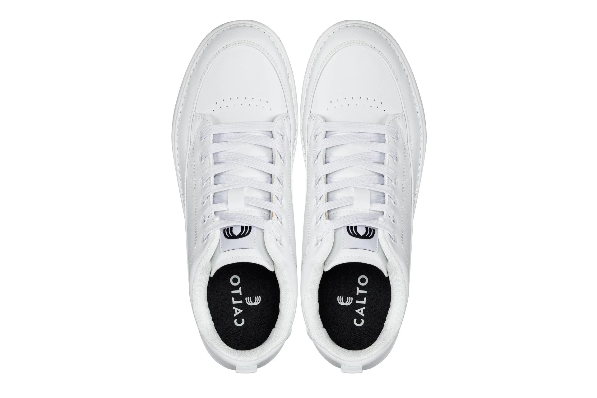 Q272 - 2 Inches Taller (White & Gum Sole) -Elevated Leatherette Micro-Perforated Men's Sneakers - Image 4