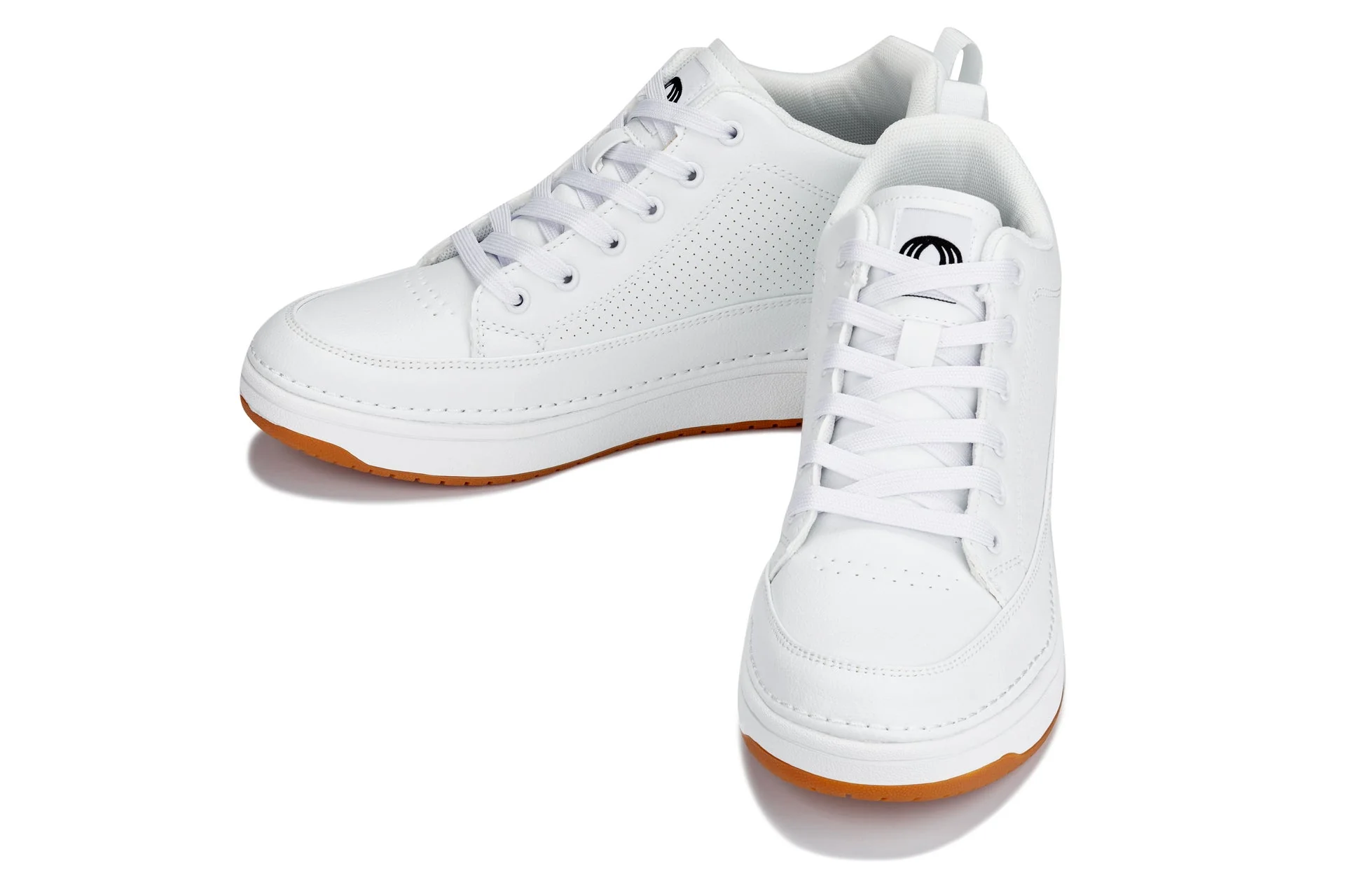 Q272 - 2 Inches Taller (White & Gum Sole) -Elevated Leatherette Micro-Perforated Men's Sneakers - Image 5
