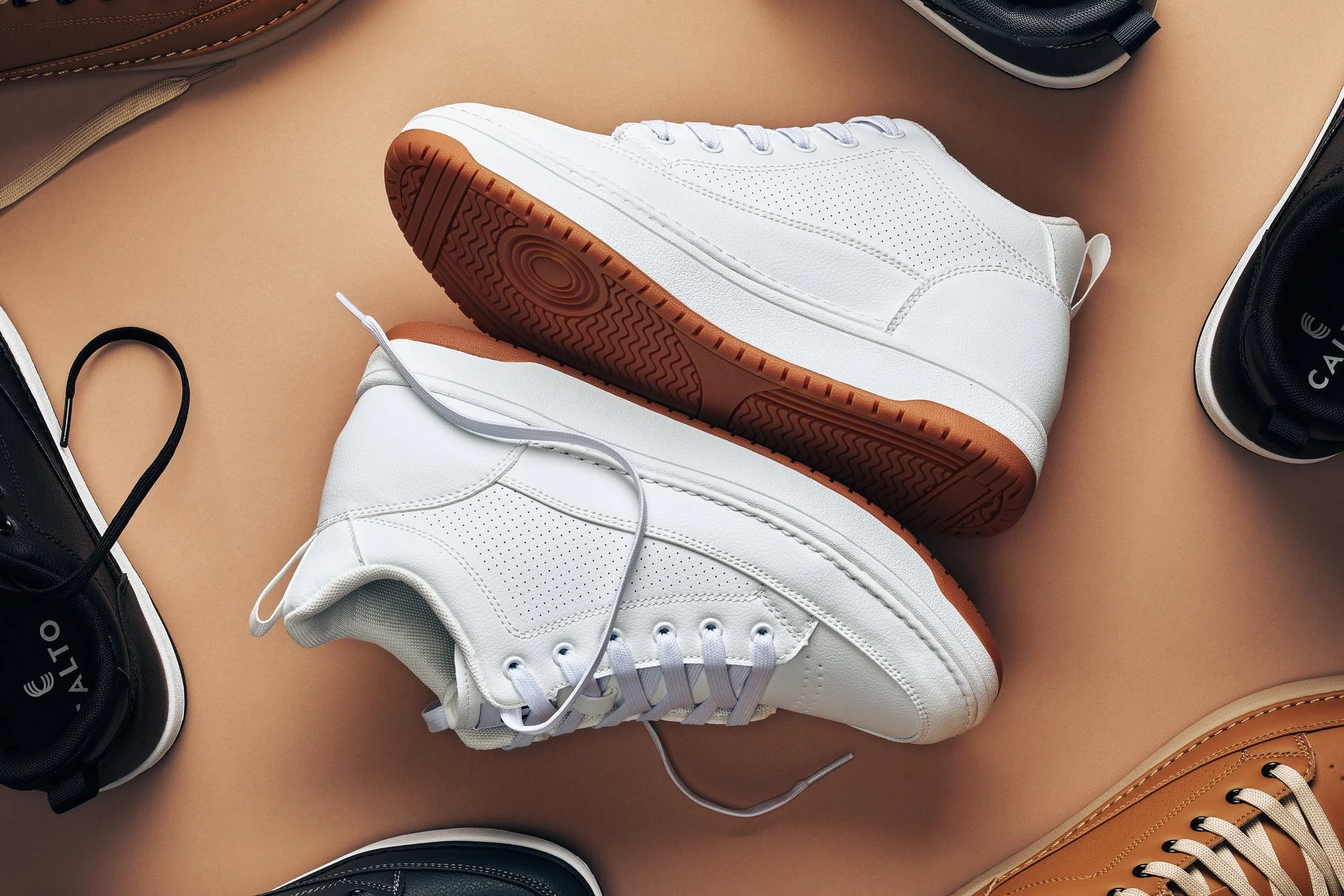 Q272 - 2 Inches Taller (White & Gum Sole) -Elevated Leatherette Micro-Perforated Men's Sneakers - Image 7