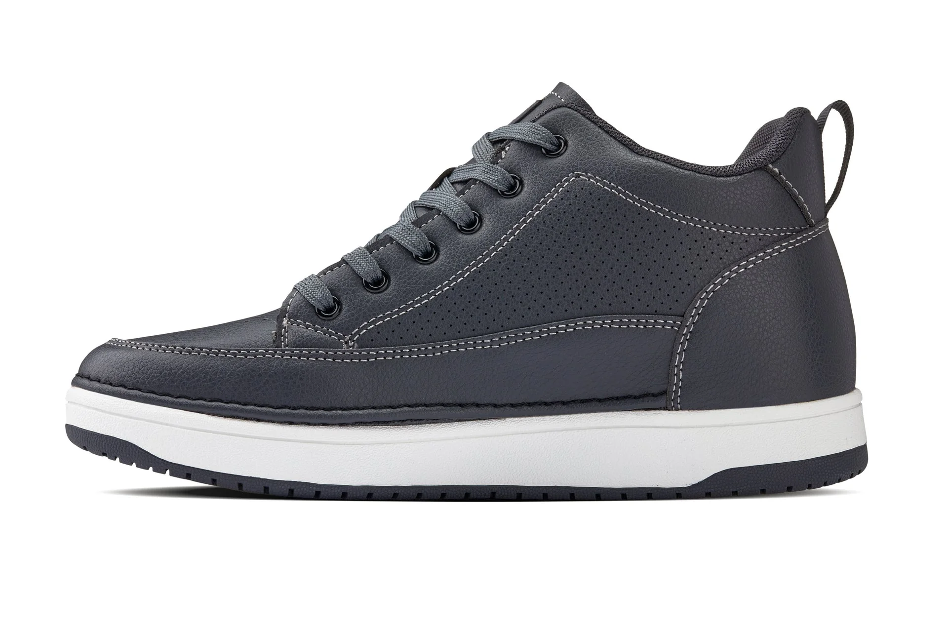 Q273 - 2 Inches Taller (Cement Grey) -Elevated Leatherette Micro-Perforated Men's Sneakers - Image 3