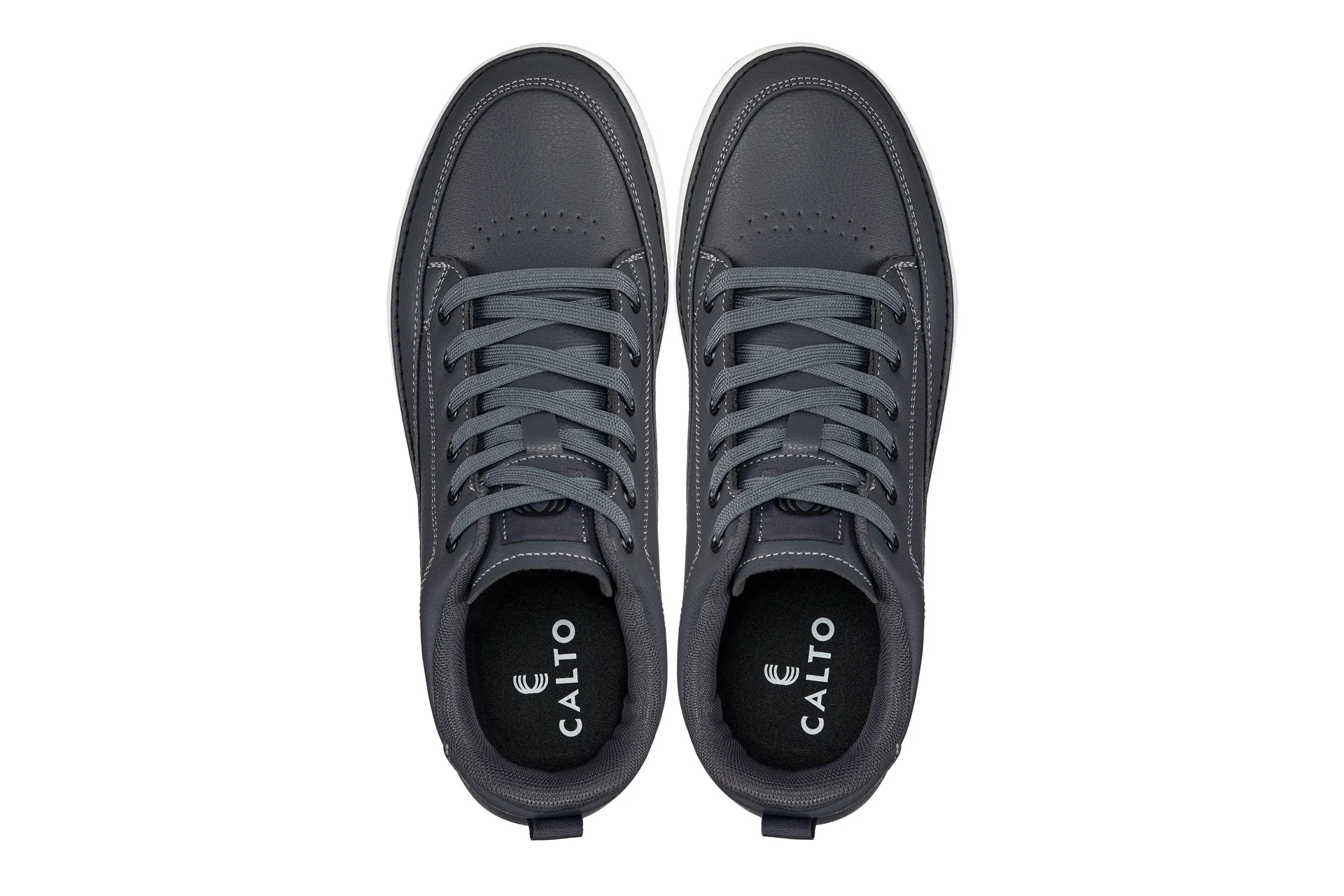 Q273 - 2 Inches Taller (Cement Grey) -Elevated Leatherette Micro-Perforated Men's Sneakers - Image 4