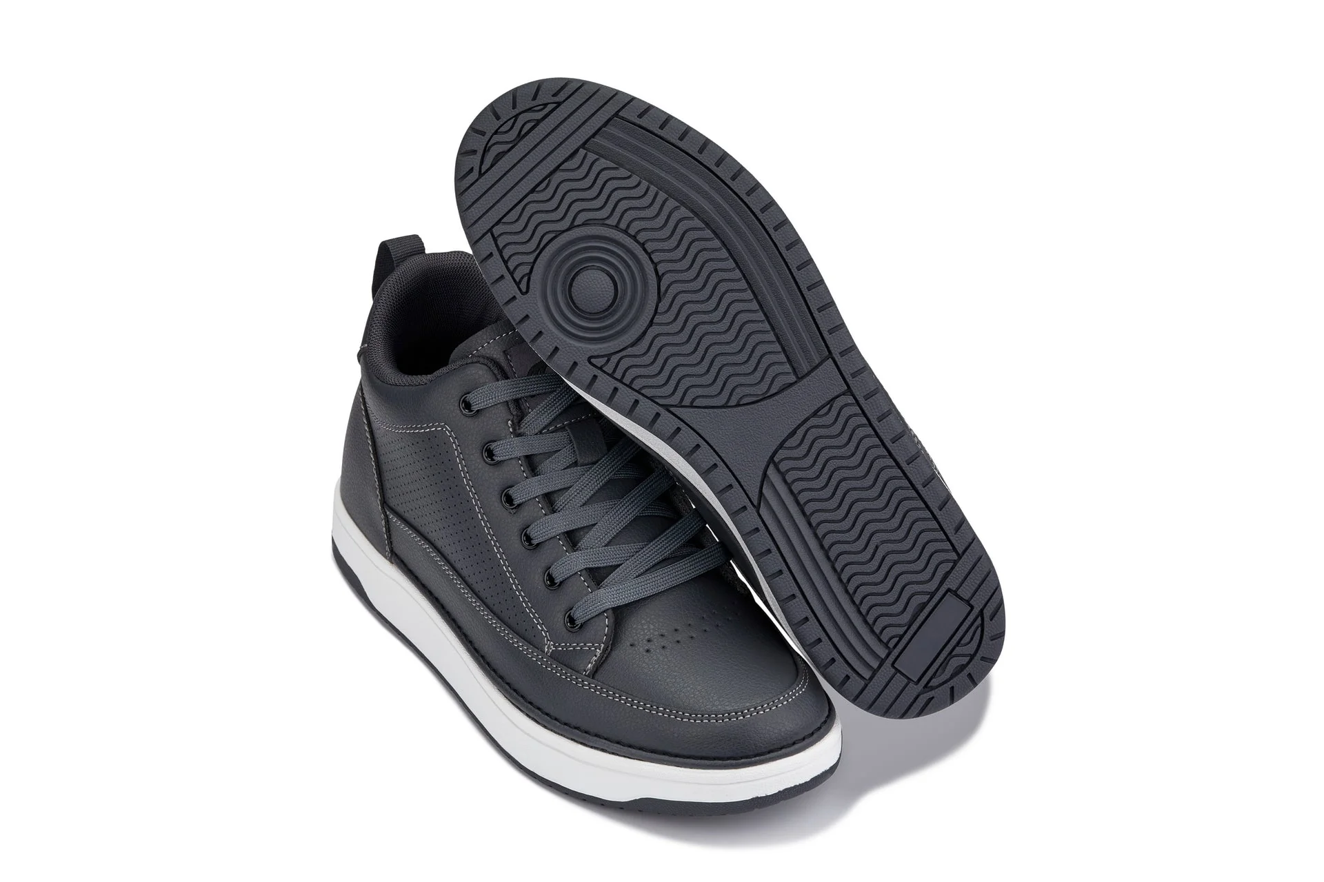 Q273 - 2 Inches Taller (Cement Grey) -Elevated Leatherette Micro-Perforated Men's Sneakers - Image 6
