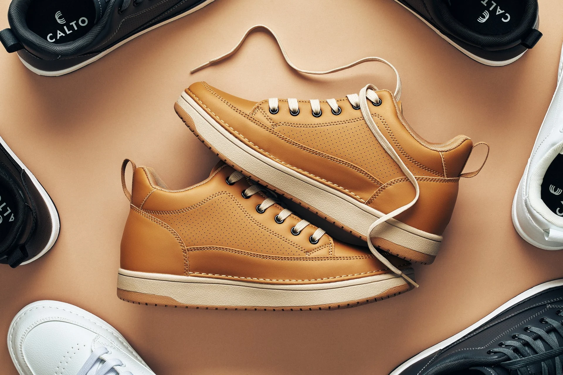 Q274 - 2 Inches Taller (Camel Brown) - Elevated Leatherette Micro-Perforated Men's Sneakers - Image 7
