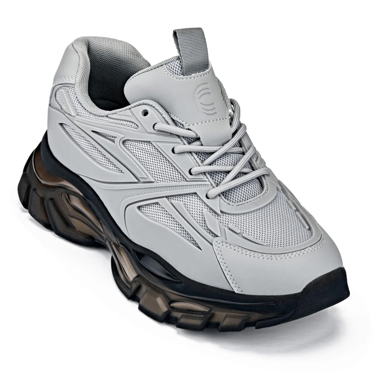 S5281 - 2.6 Inches Taller (Cement/Translucent Onyx Sole) - Chunky Sole Sporty Men's Sneakers