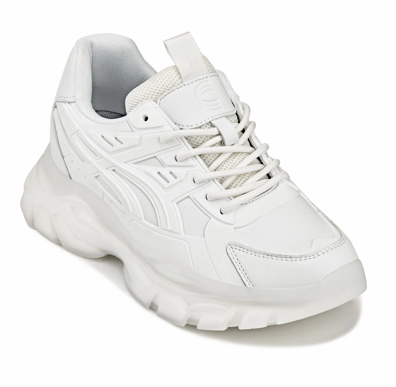 S5285 - 2.6 Inches Taller (White/Translucent White Sole) - Chunky Sole Sporty Men's Sneakers