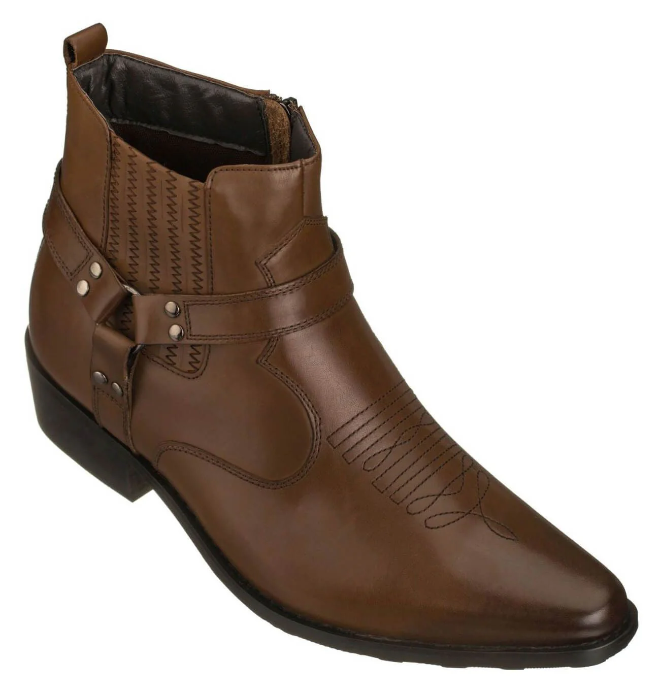 T8113 - 3.3 Inches Taller (Dark Brown) - Zipper Men's Boots