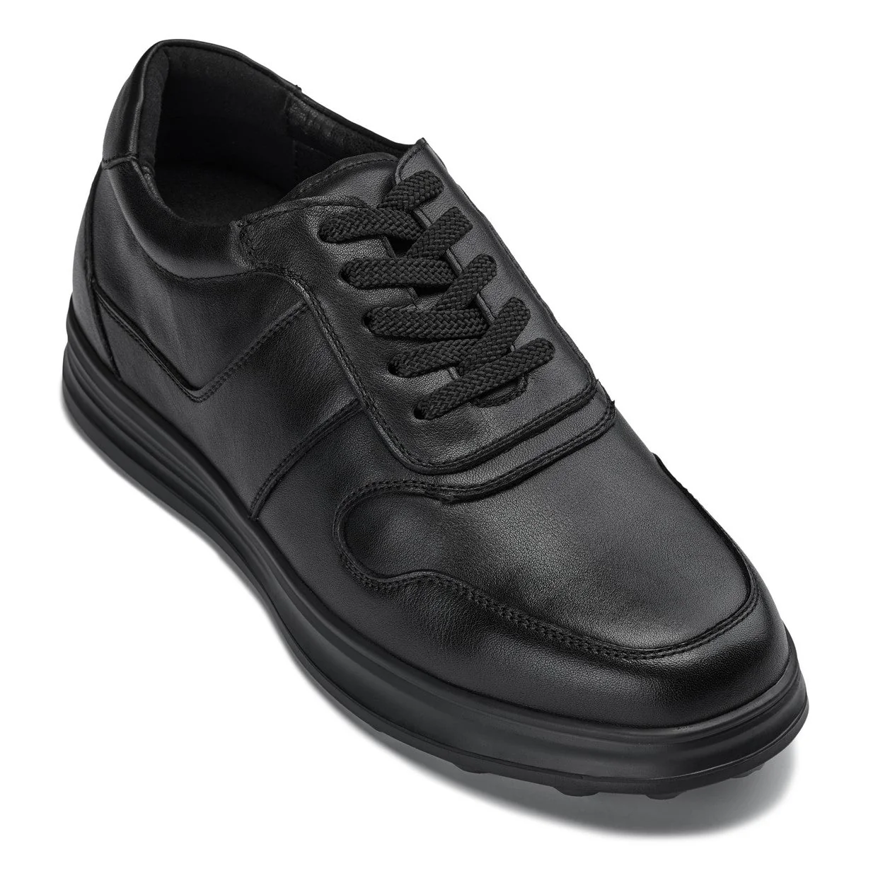 Y7080 - 2.8 Inches Taller (Black) - Lightweight Nappa Leather Men's Sneakers
