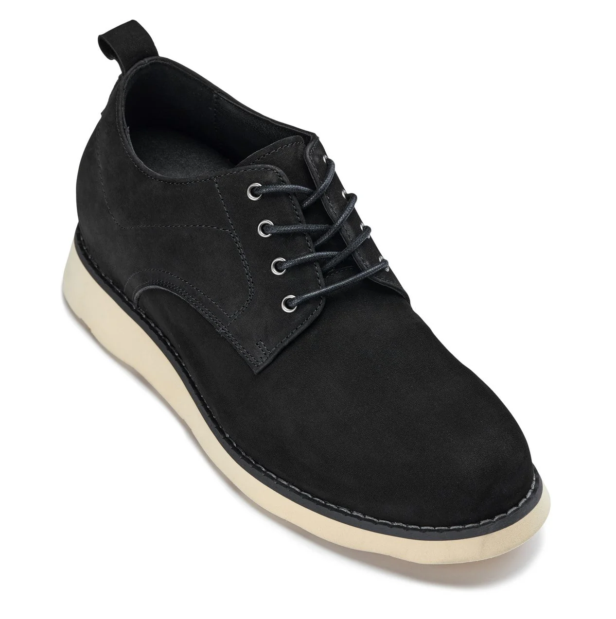 Y7261 - 2.8 Inches Taller (Black) - Nubuck Upper Wedge Sole Men's Work Boots