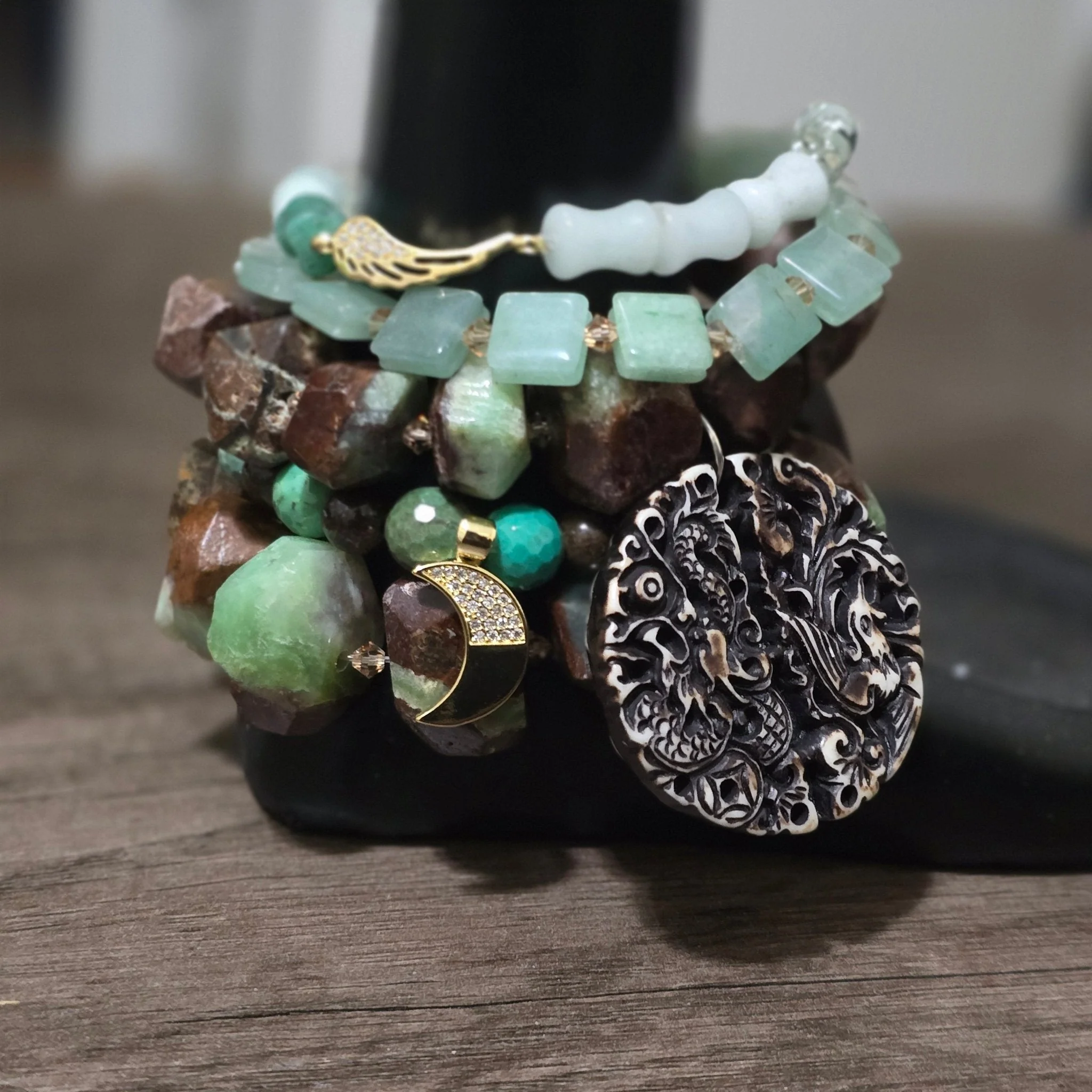Chrysoprase and Jade Bracelet Set