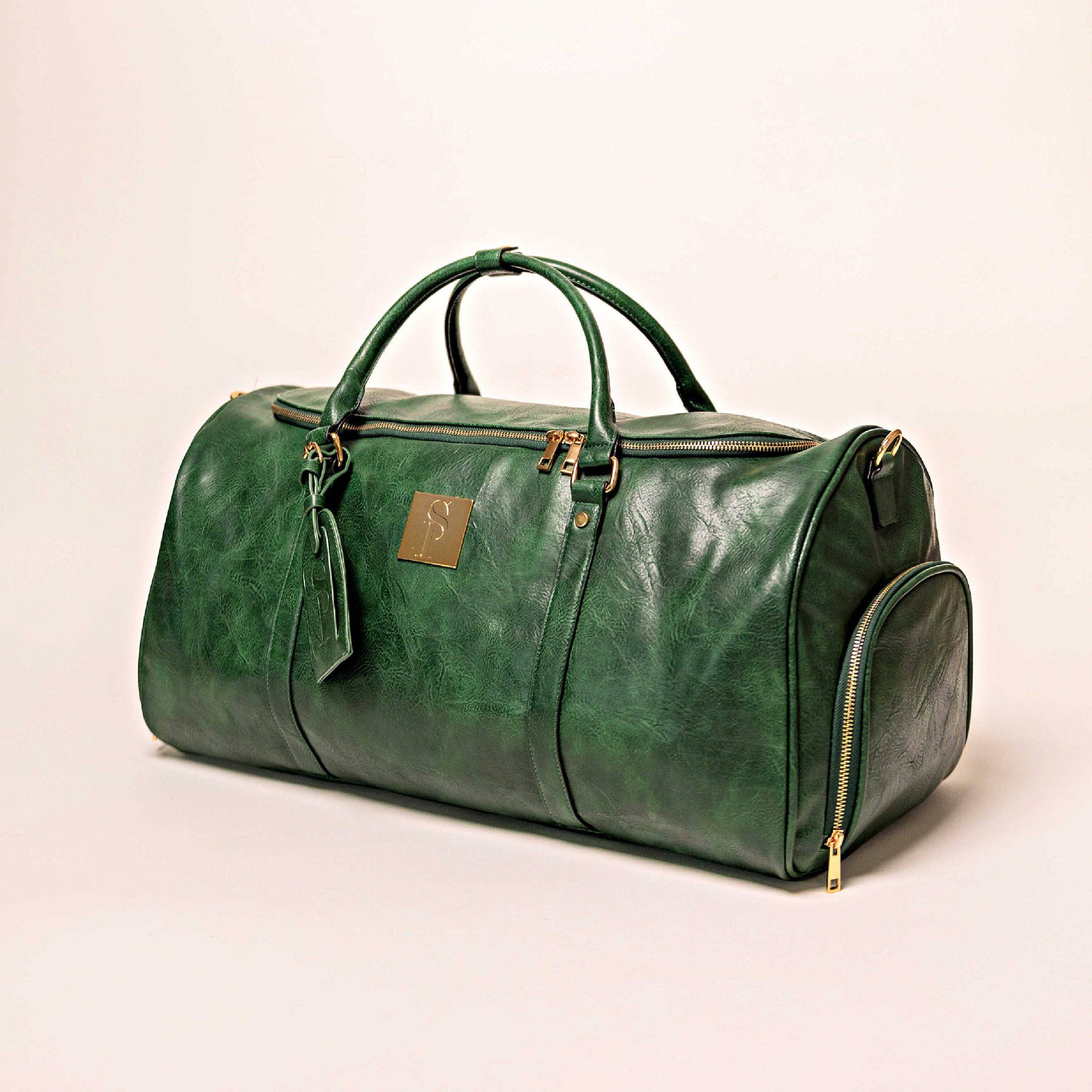 Emerald Green Leather Weekender Duffel Bag - Image 7