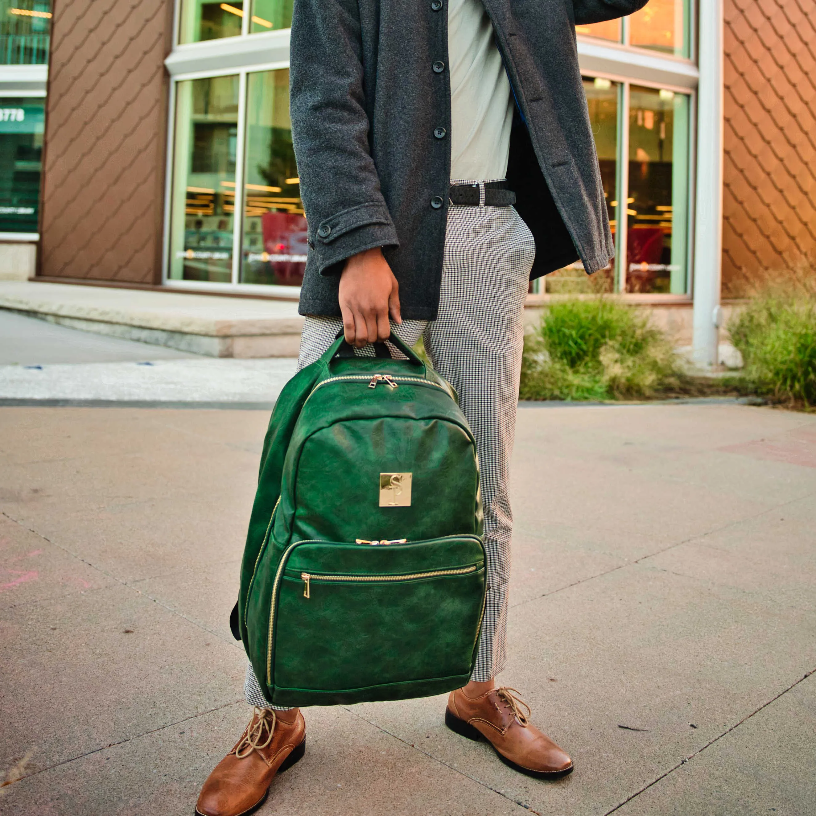 Emerald Green Tumbled Leather 2 Bag Set (Commuter Backpack and Duffle) - Image 2