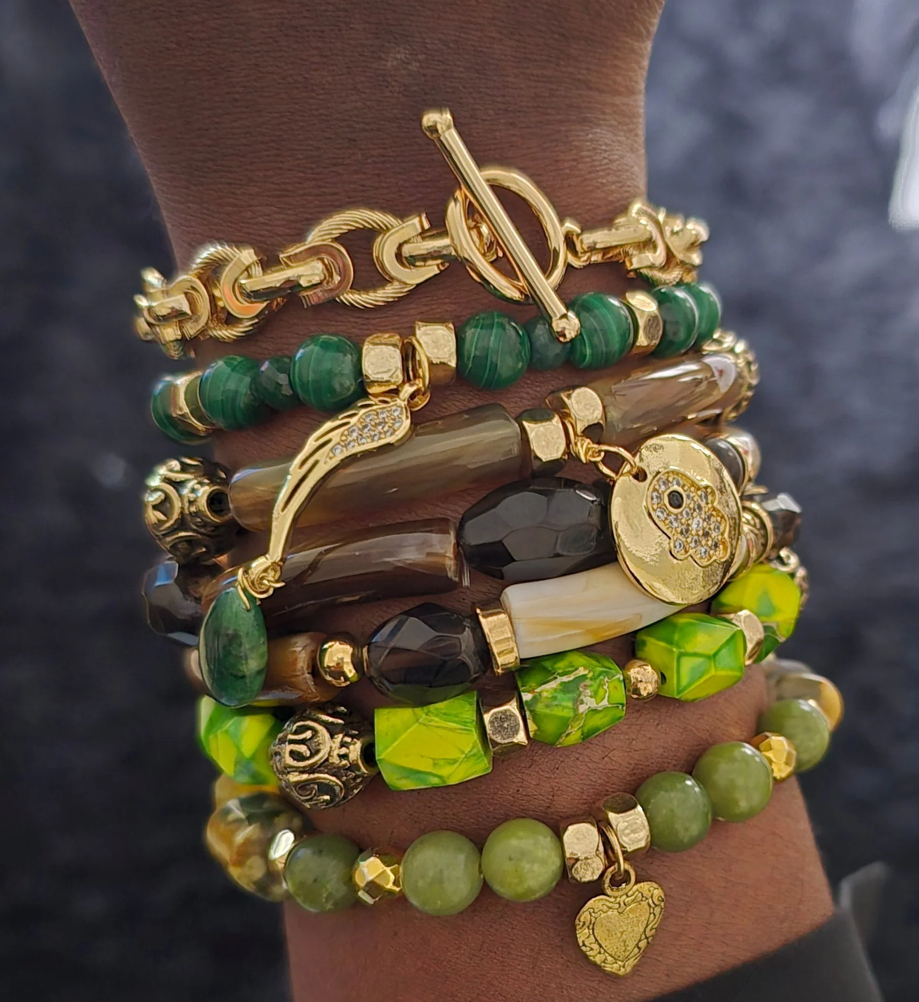 Emperial Green Bracelet Set | Malachite, Jade, Jasper, and Emeralds