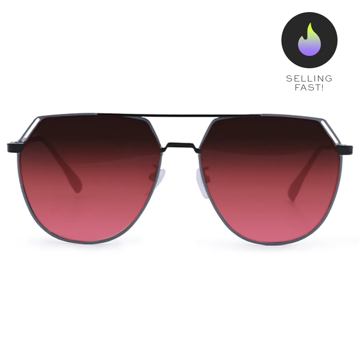 Farrah - Black Frame Ruby Lens Square Aviator Sunglasses