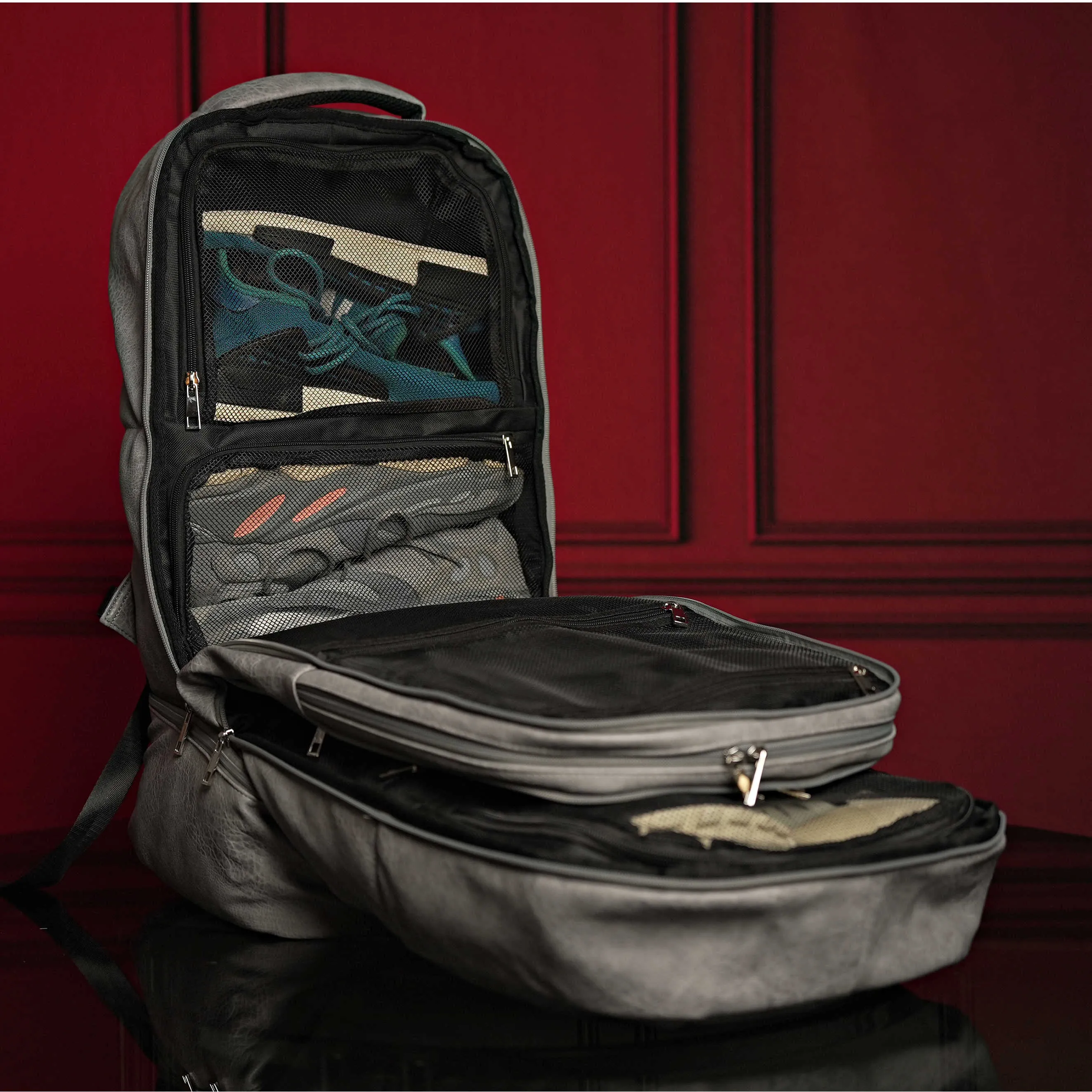 Grey Leather Luxury Carry-On Backpack (Patented Signature Design) - Image 2