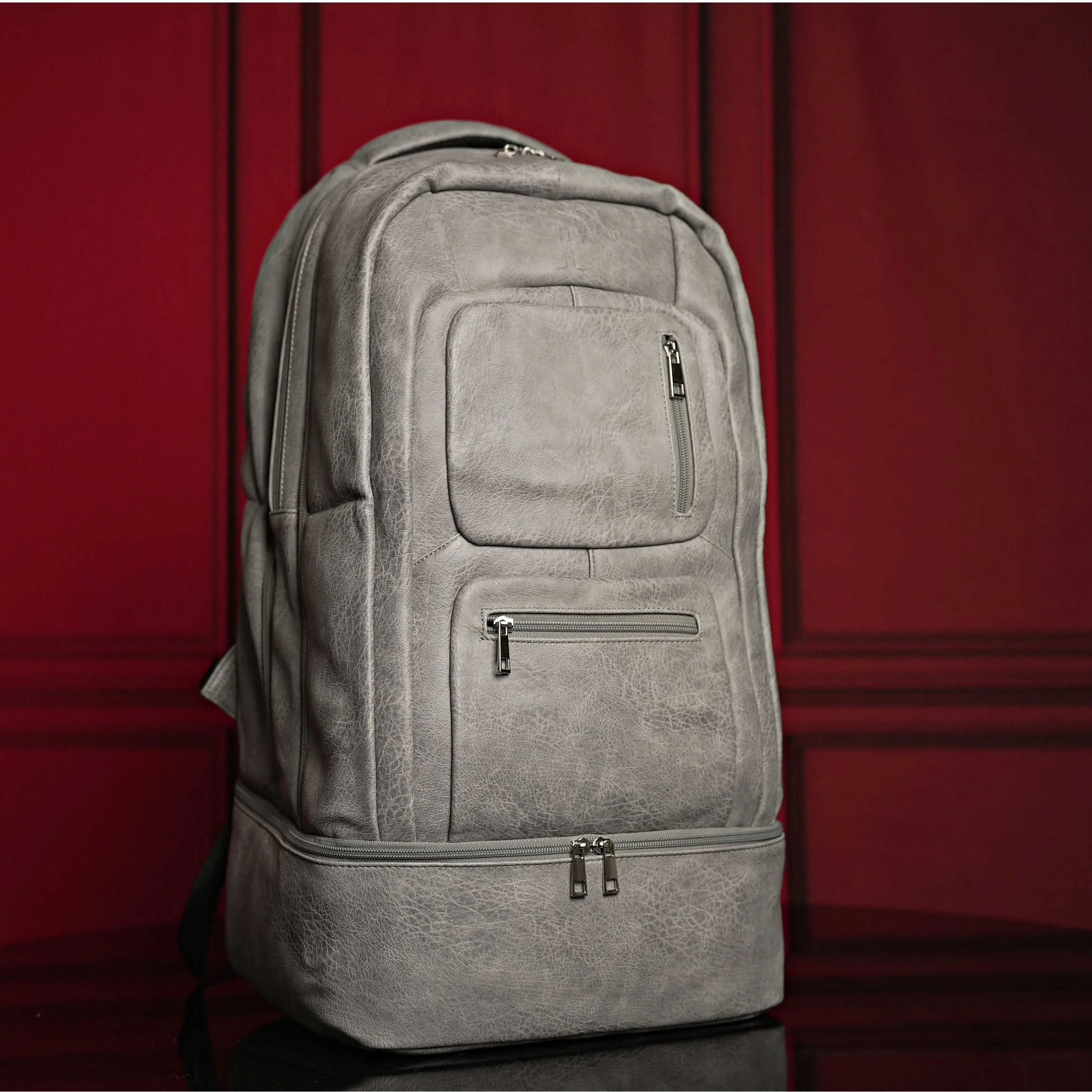 Grey Leather Luxury Carry-On Backpack (Patented Signature Design) - Image 3