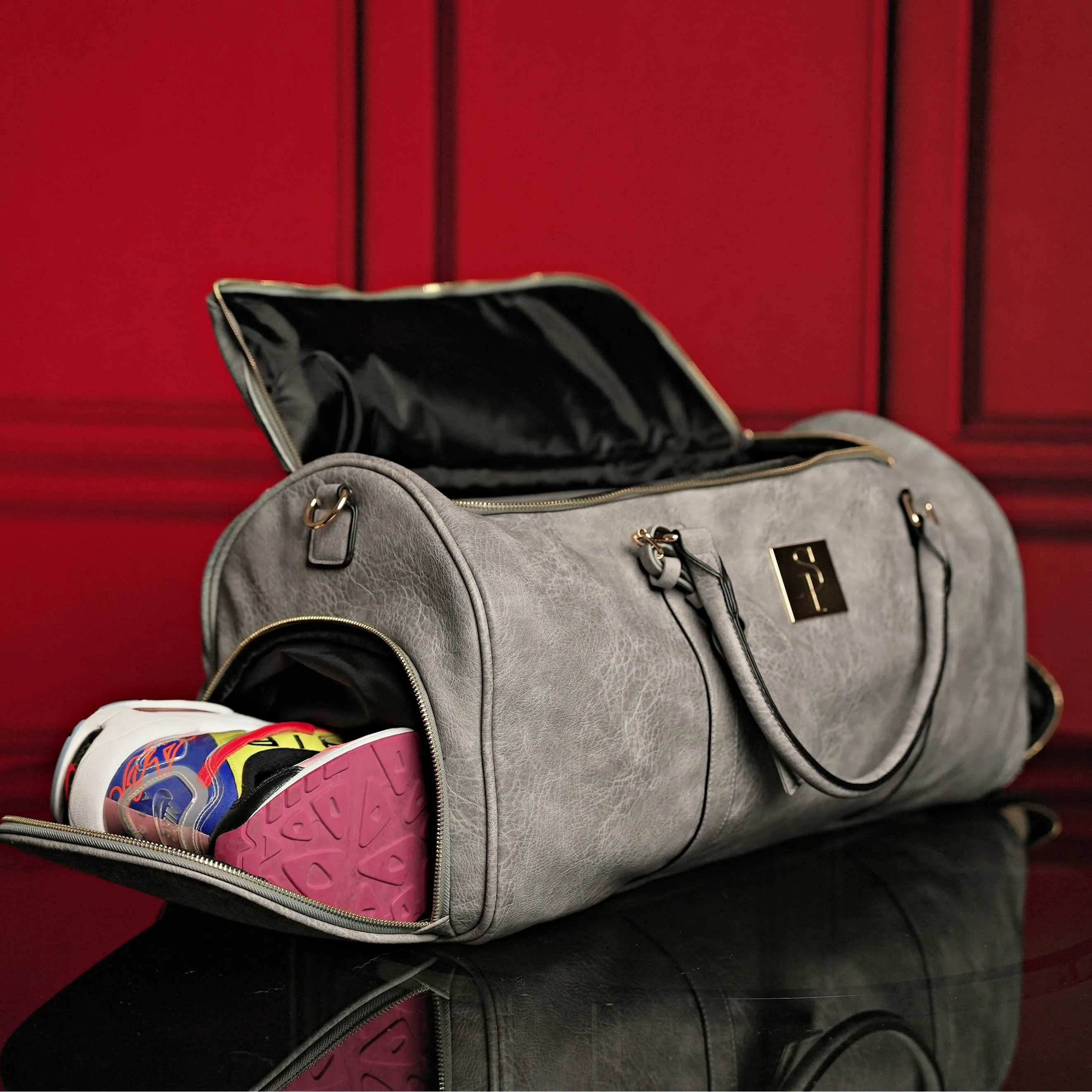 Grey Tumbled Luciano Leather Duffle Bag (New Weekender Design) - Image 5