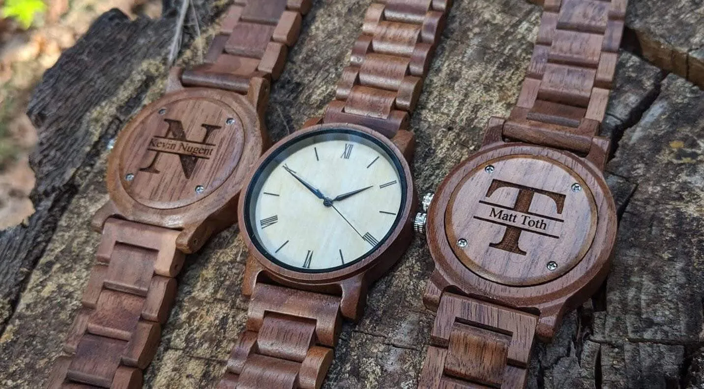 Groomsmen Set Of 5 Wooden Men's Watches - Walnut Arce - Image 4