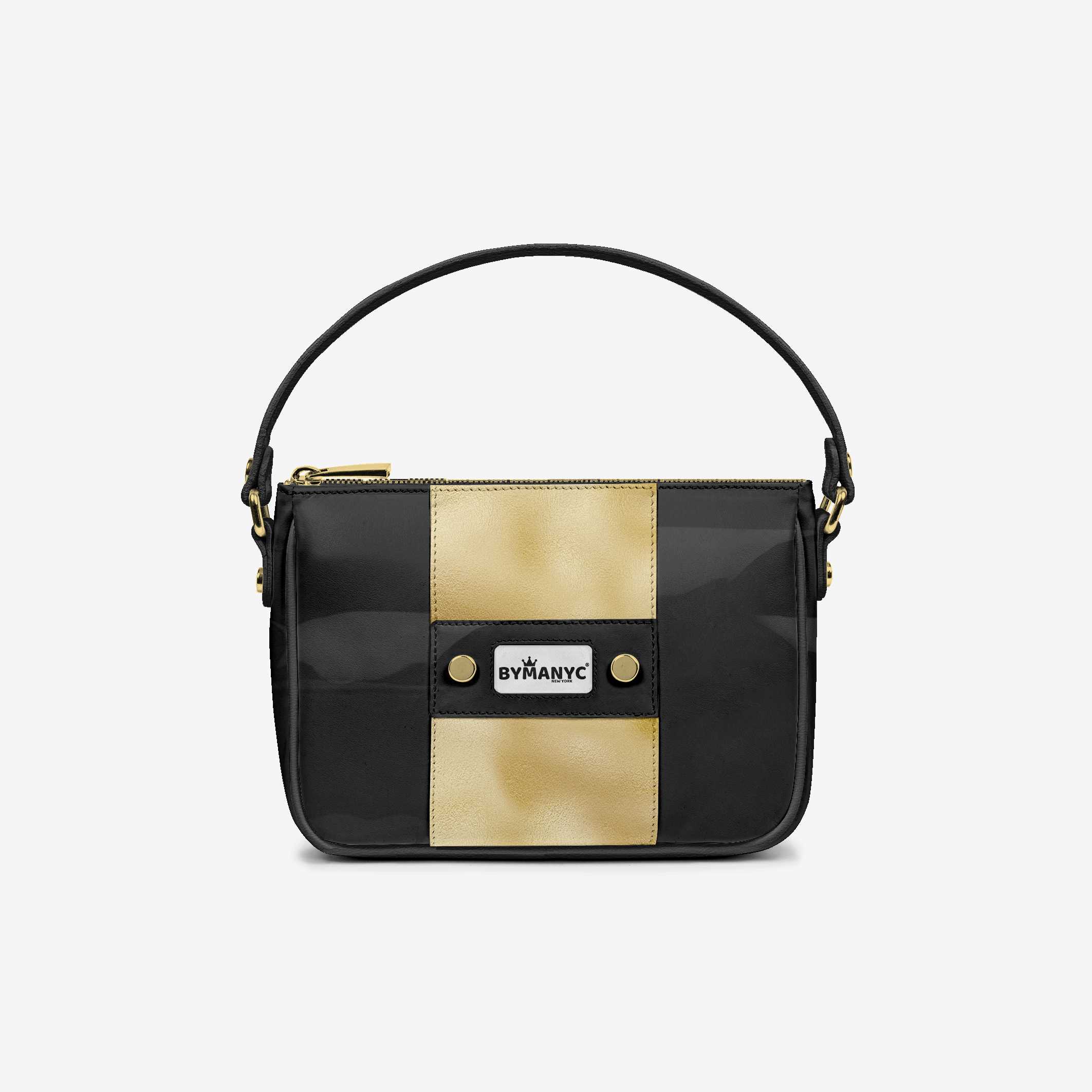 Handbag BYMANYC ® New York – Couture Vegan Vertical Band in Black & Gold Luxe - Image 2