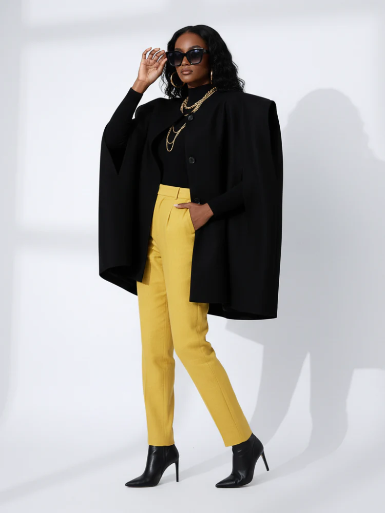 Irregular Woolen Hooded Cape, The Library | Women - BYMANYC ® New York - Image 3