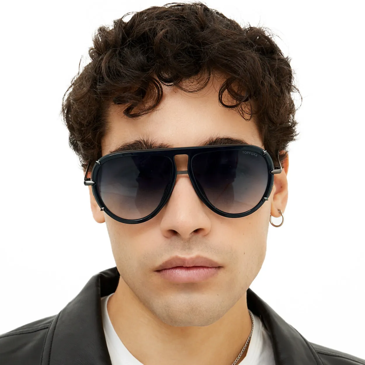 Ivy Luxe - Black Tangle-Free Round Aviator Sunglasses - Image 7