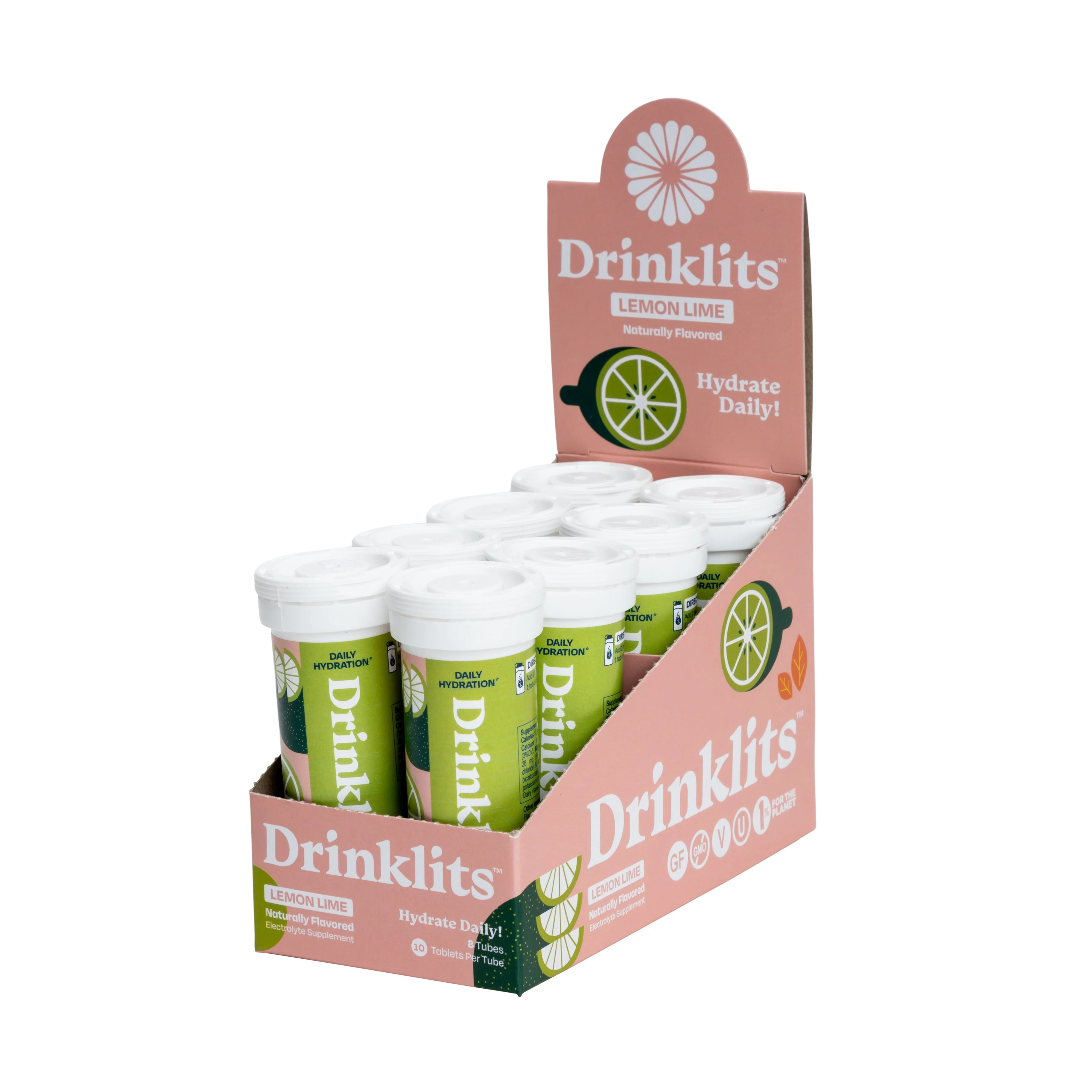 Lemon Lime Electrolyte Tablets for Daily Hydration (8 Tubes, 80 Servings)