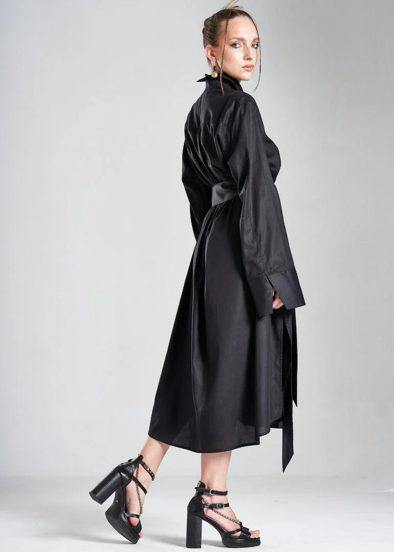 Lightweight And Breathable Deep Black Set With Maxi Button Down And Palazzo Pants - Image 4