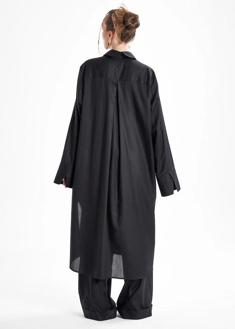 Lightweight And Breathable Deep Black Set With Maxi Button Down And Palazzo Pants - Image 5