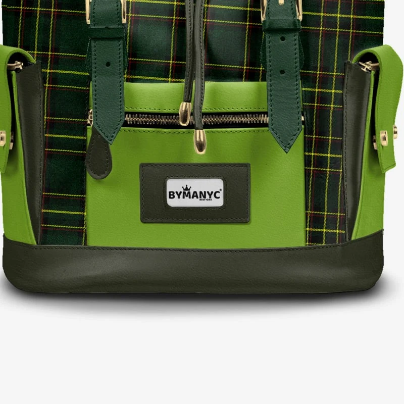 Luxury Vegan Backpack TARTAN GREEN EDGE – BYMANYC ® New York - Image 3