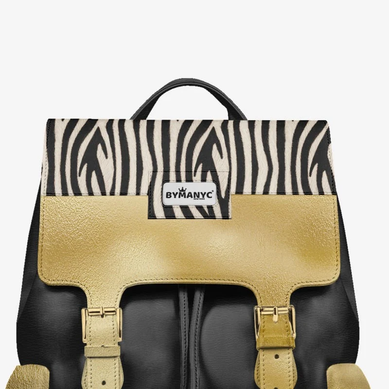 Luxury Vegan Backpack ZEBRA GOLD EDGE – BYMANYC ® New York - Image 4