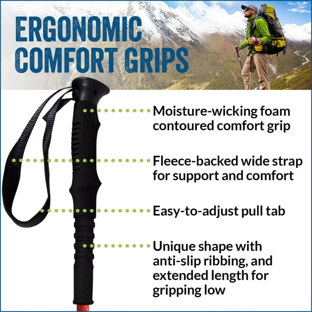 Official Casual Trek Hiking & Walking Poles - Hiking/Trekking Grip w-flip locks, detachable feet and travel bag - pair - For Heights up to 6β2β - Image 5