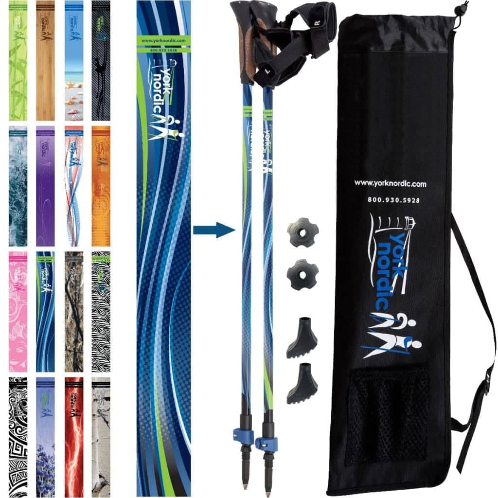 Official Nordic Walking Poles - True Nordic Glove Grip w-flip locks, detachable feet and travel bag - pair - For Heights up to 6β2β
