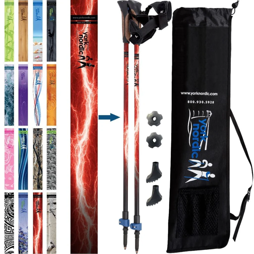 Official Nordic Walking Poles - True Nordic Glove Grip w-flip locks, detachable feet and travel bag - pair - For Heights up to 6β2β - Image 32