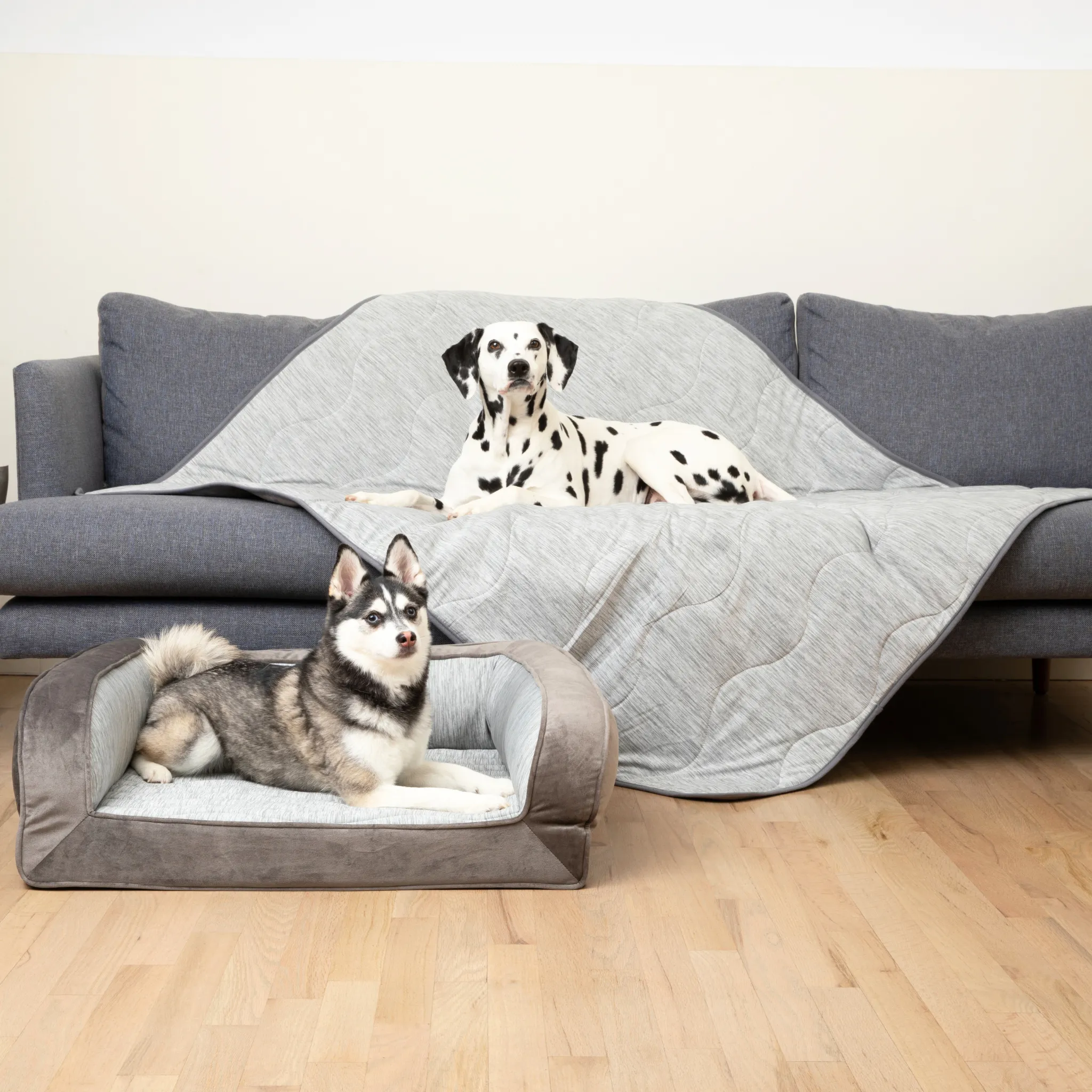 PupChill™ Cooling Bolster Dog Bed + Waterproof Blanket Bundle - Arctic Grey - Image 3