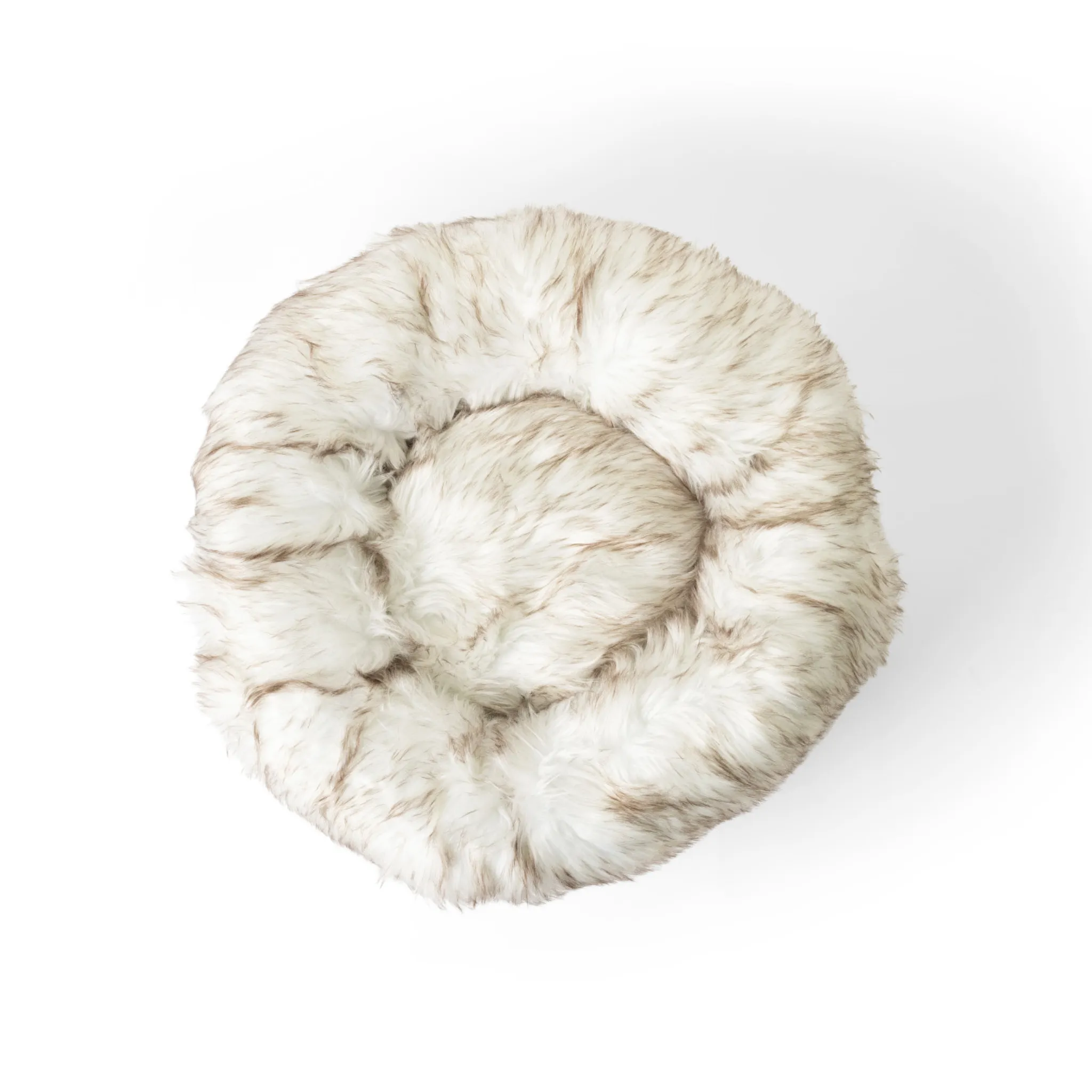 PupPouf™ Faux Fur Donut Dog Bed - White with Brown Accents - Image 4